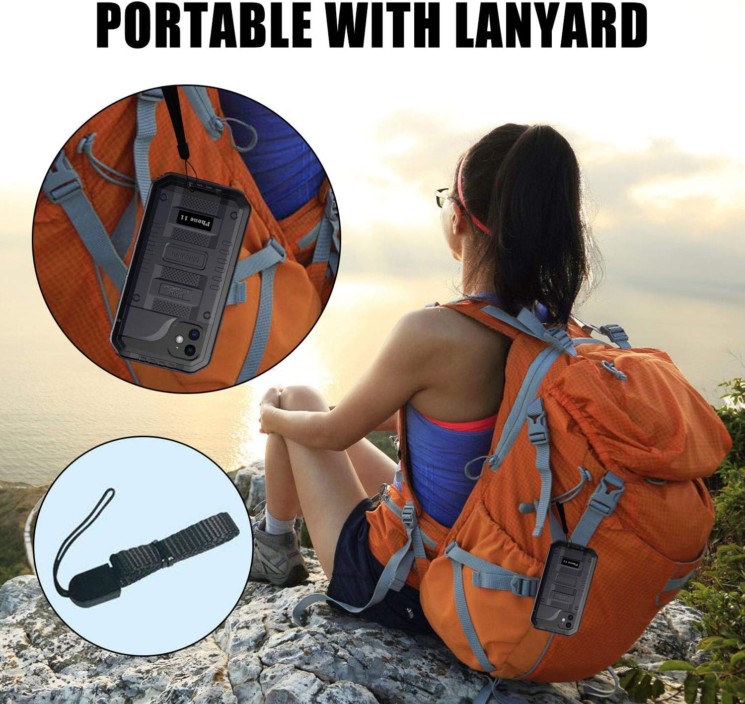 Mitywah Waterproof Case for iPhone 11, Heavy Duty Durable Metal Full Body Protective Case Built-in Screen Protection Waterproof Shockproof Dustproof Rugged Military Grade Defender, Black