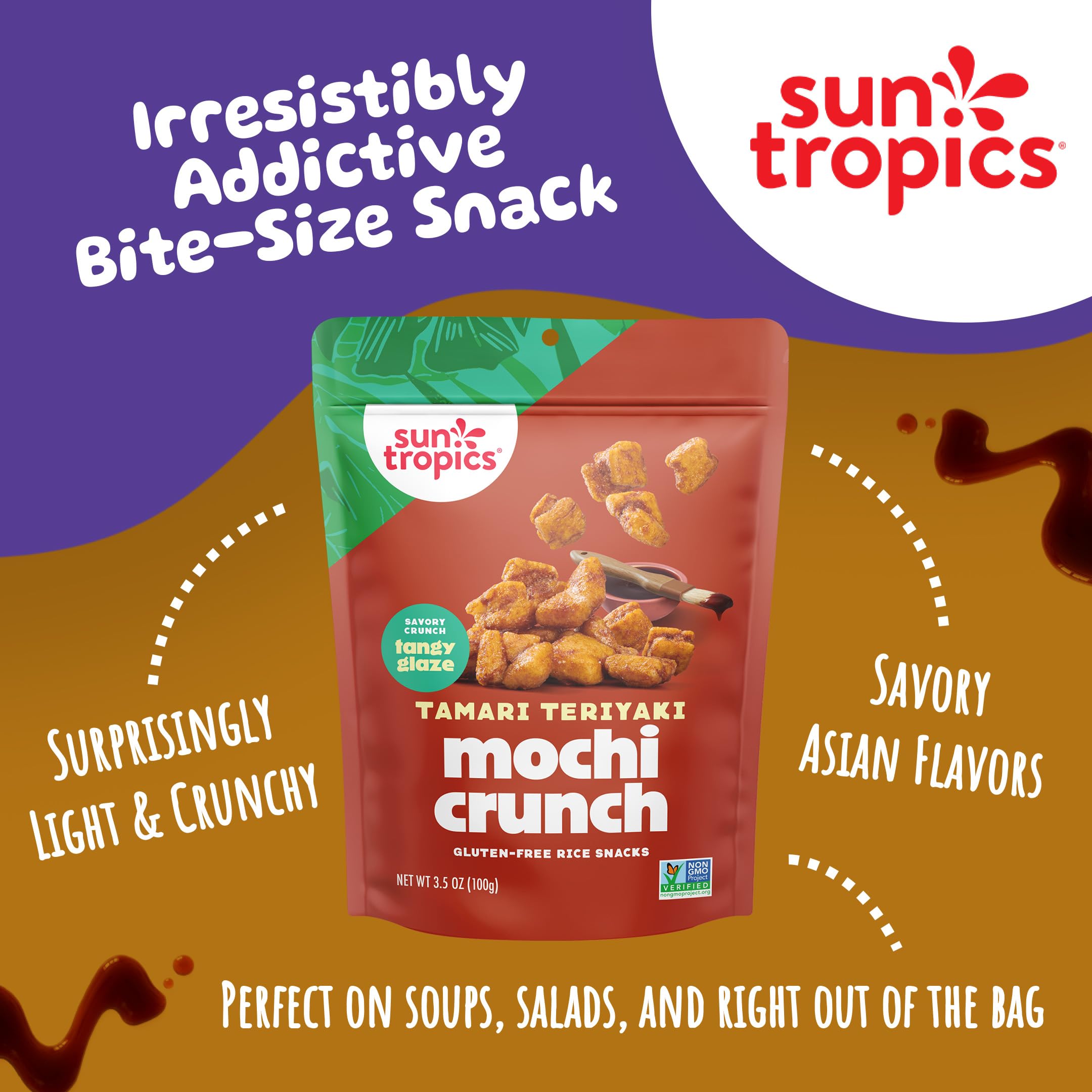 Sun Tropics Mochi Snacks | Tamari Teriyaki- 3.5 oz (1 Pack) | Crispy Crunchy Mochi Bites, Rice Nuggets | Mochi Puff Rice Crackers- Gluten Free & Dairy Free- No MSG Added thumbnail 2