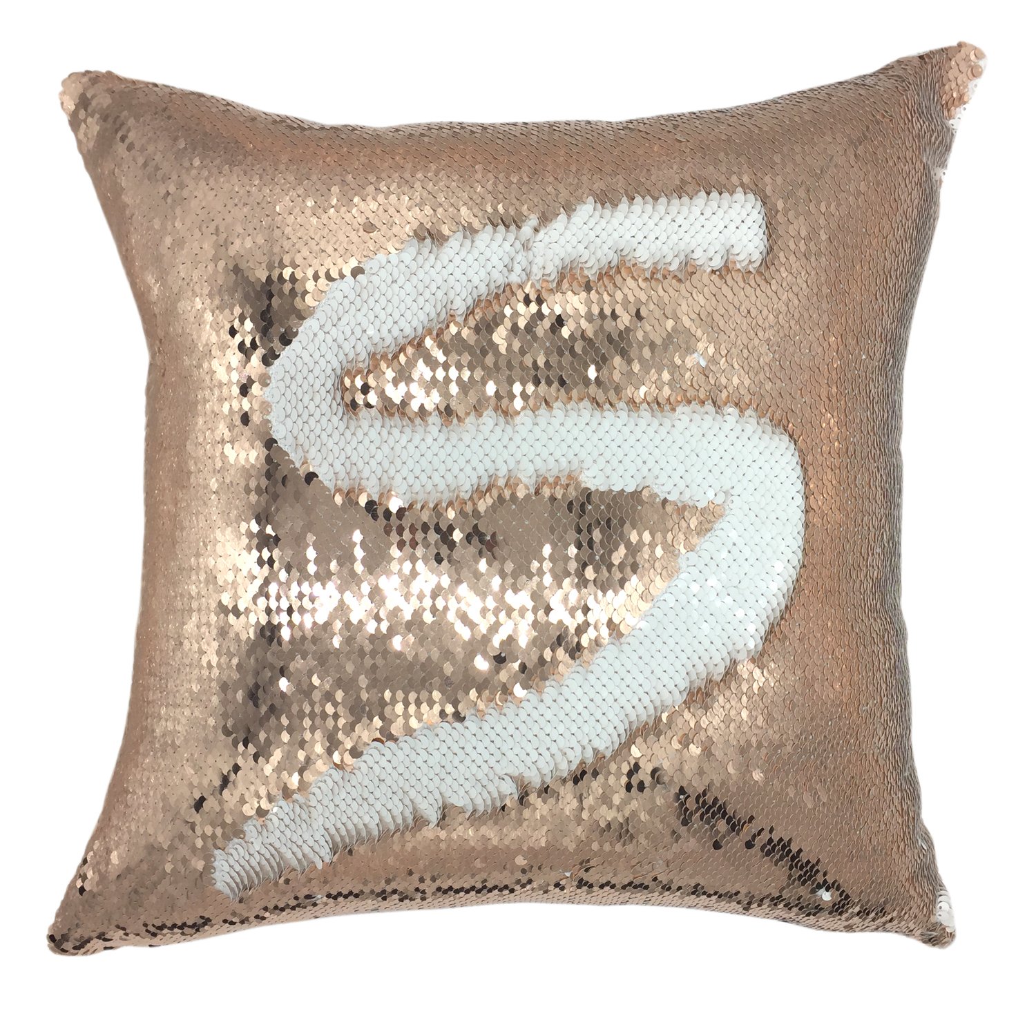 YOUR SMILE Mermaid Throw Pillow Case Magic Reversible Sequins Decorative Cushion Cover Pillowcase for Couch Sofa Bed,16 X 16 Inches, (Rose Gold/White)