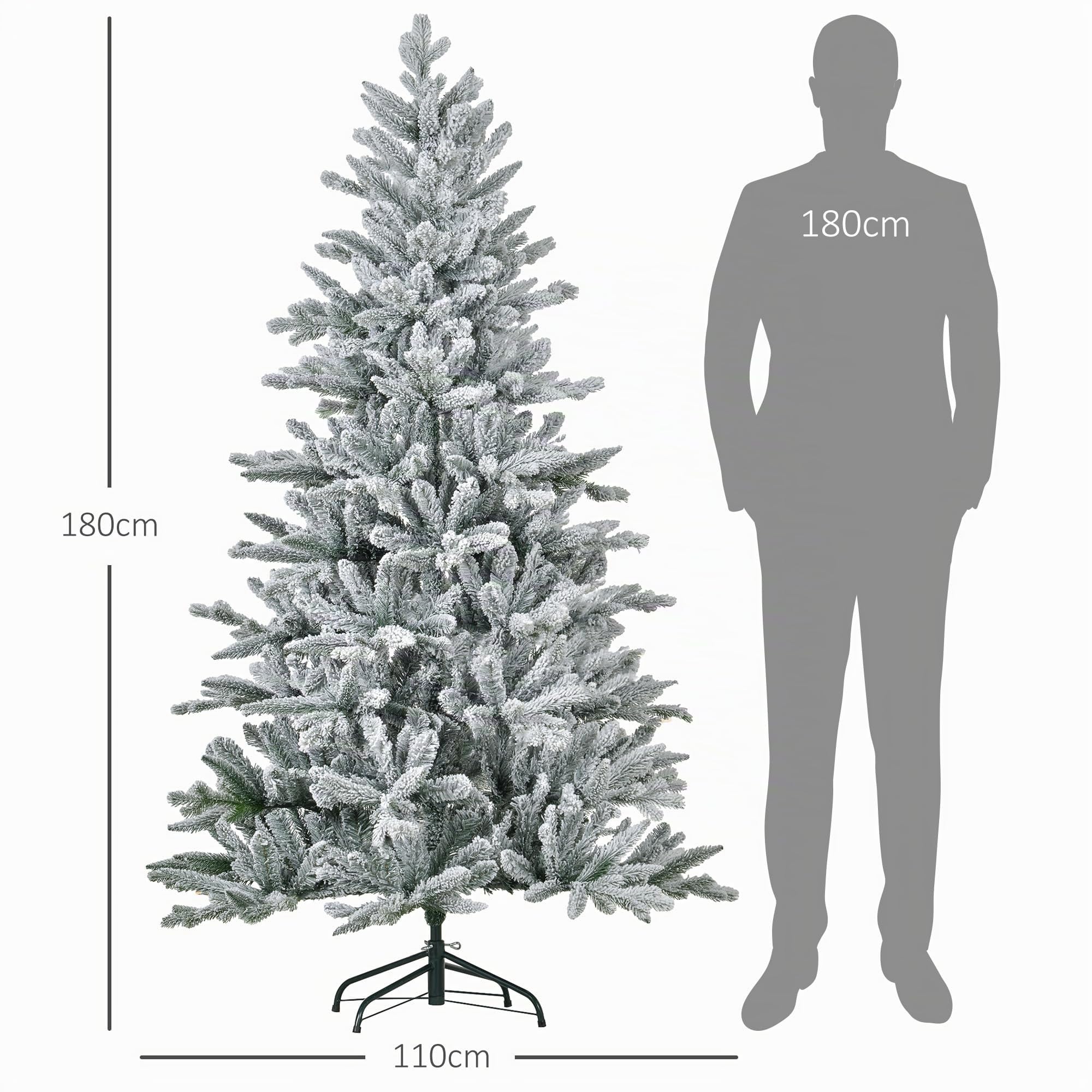 HOMCOM Künstlicher Weihnachtsbaum 180 cm mit Schnee, inkl. Metallständer