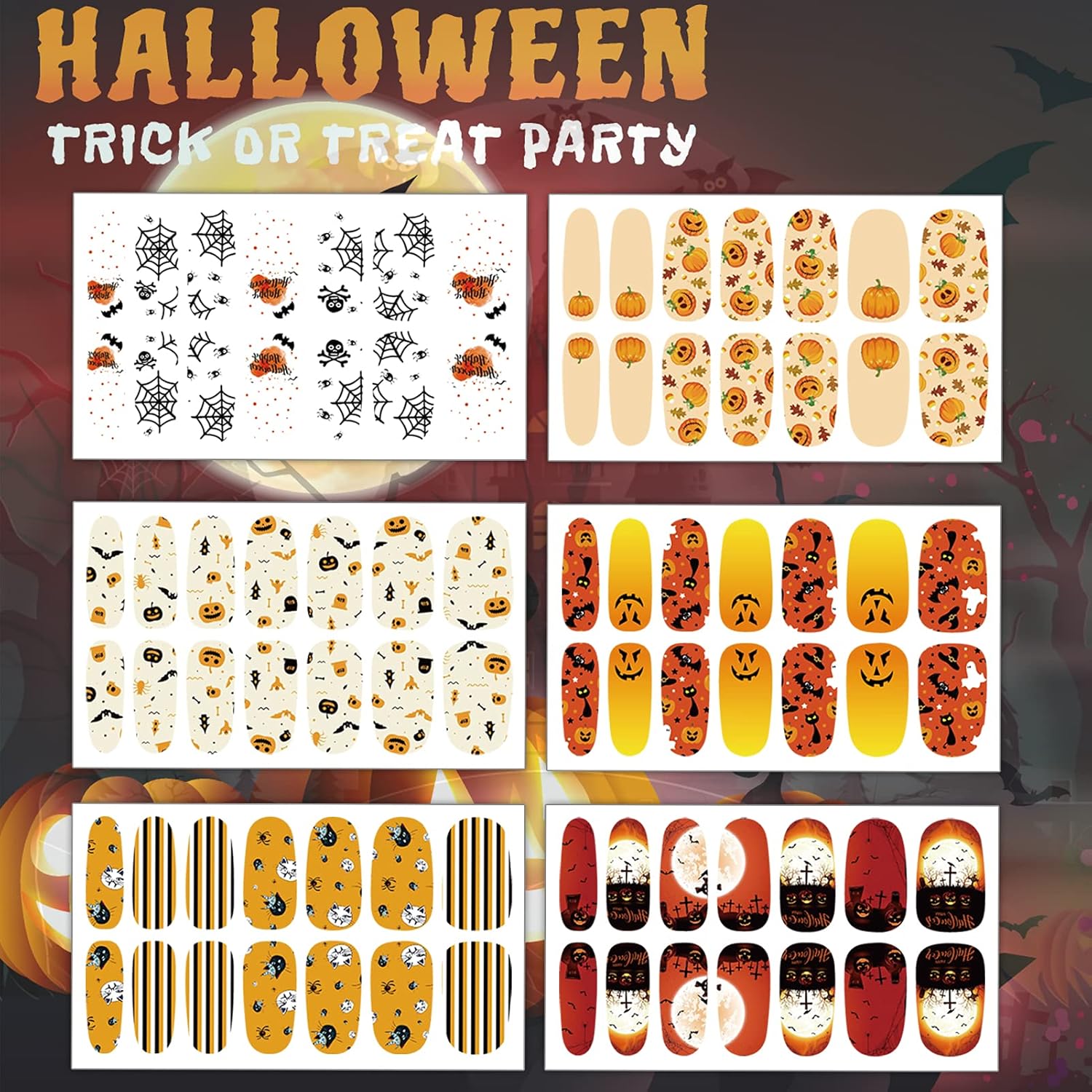 TailaiMei 12 Sheets Halloween Nail Wraps Stickers Nail Polish Strips Self-Adhesive Full Wraps with 2 pcs Nail Files for DIY Nail Art Decals (Pumpkin Style) : Beauty & Personal Care