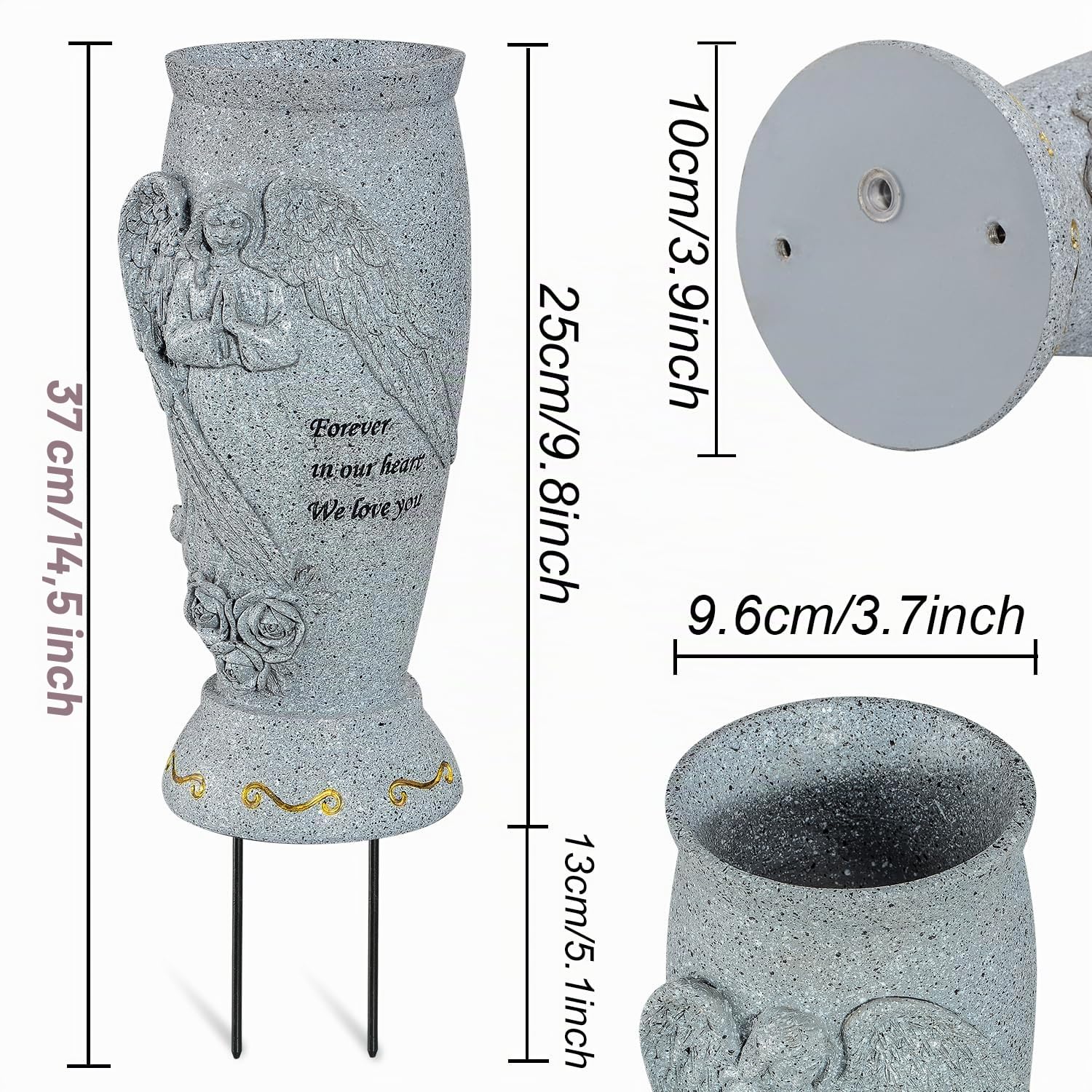 Vase funéraire pour cimetière, Vase Ange pour Fleurs artificielles, Support de Fleurs pour Tombe pour Pierre tombale de cimetière (2 pièce)