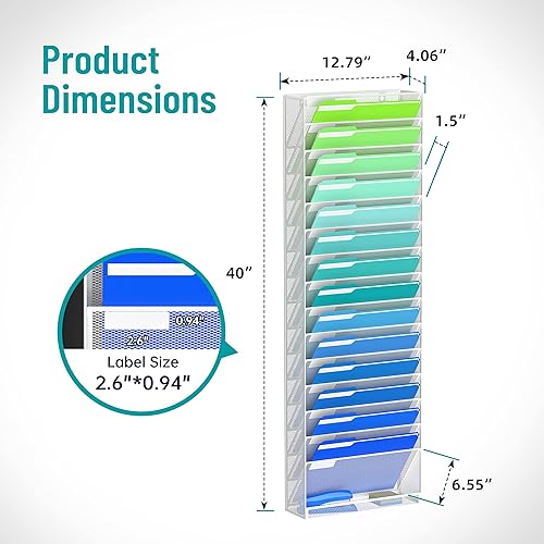 Miniatura 6 de Organizador de archivos de pared de 16 niveles, organizador de archivos colgante de malla para papeles, carpetas, portapapeles de archivos y