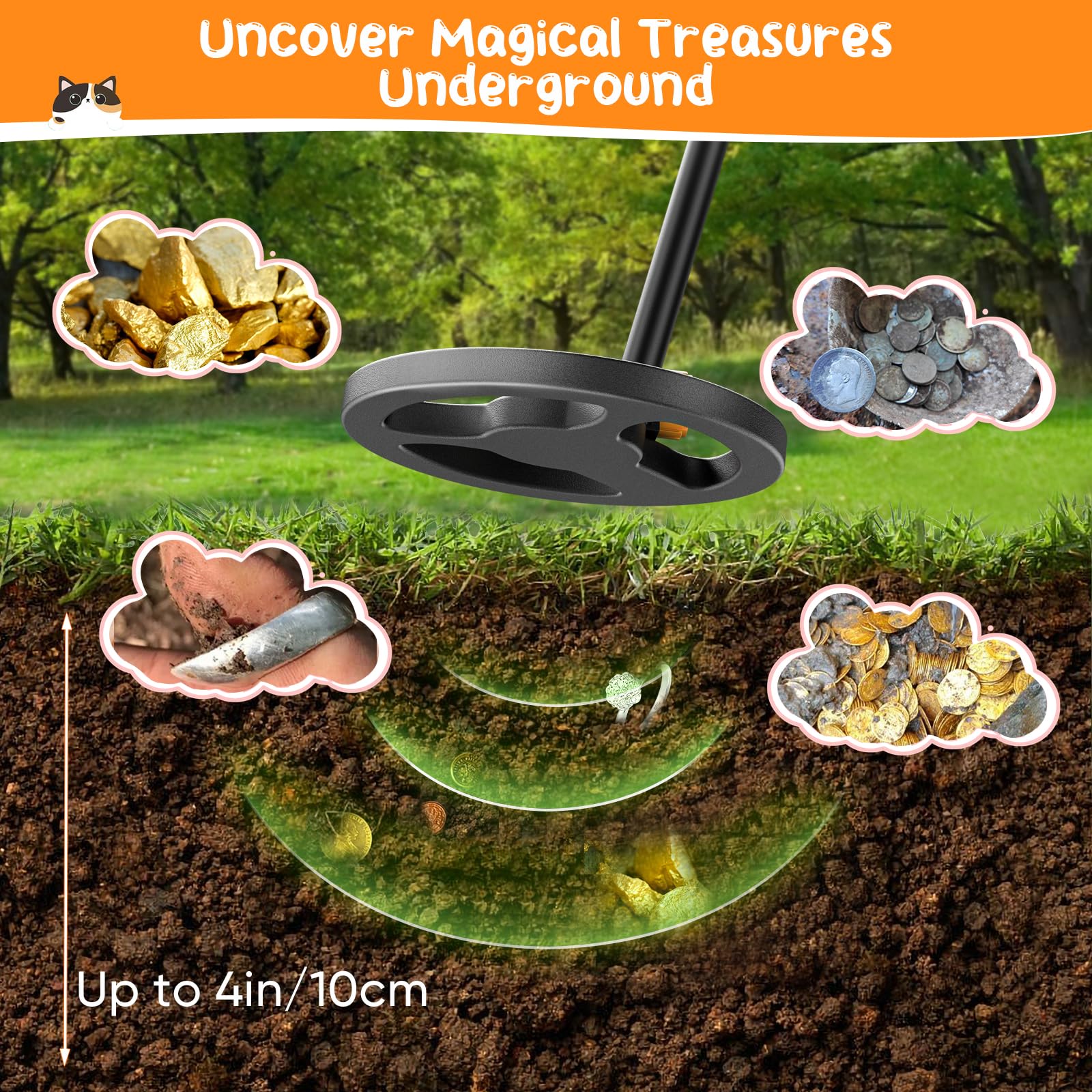 Detector de Metales Niños, Metales Detector con Bobina Impermeable de 18 cm con Pantalla LCD, Detector de Metales Muy Sensible con Bobina de Investigación Impermeable para Niños o Principiantes