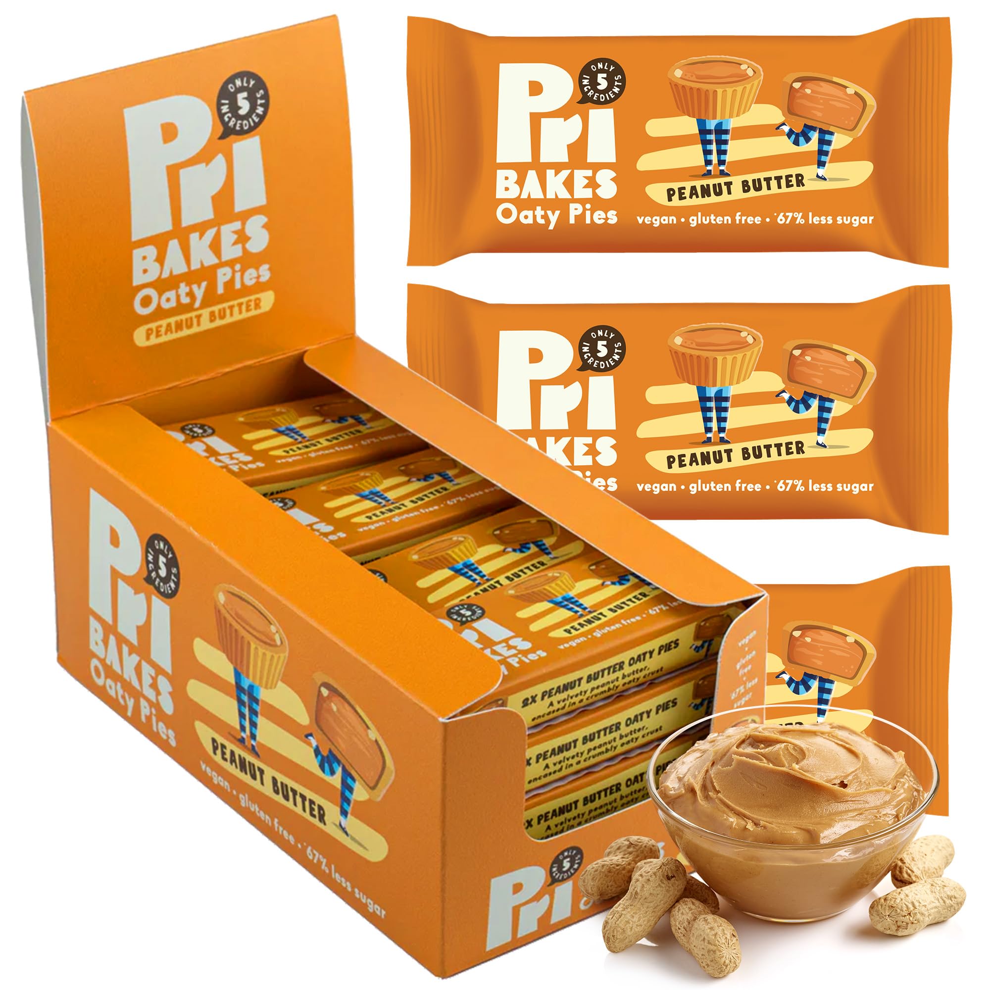 Gluten Free Snacks - Tasty & On-the-Go Oat-Based, Low Calorie, Protein Snacks for Adults - High Fibre, No Sugar, Low Fat Vegan Food with Natural Ingredients - 12-Pack Peanut Butter Pies by Pri Bakes