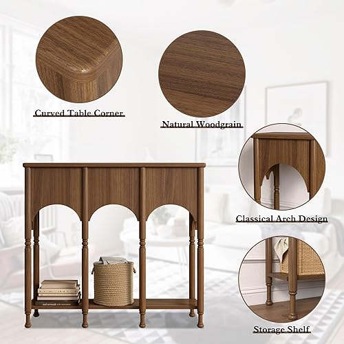 Miniatura 7 de Mesa consola de 40 pulgadas con estante de almacenamiento, mesa de entrada retro de 2 niveles, mesa de sofá de madera con patas de estilo romano