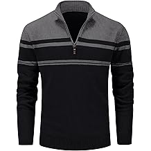Men's Sweaters 1/4 Zip Cotton Sweater Pullover Polo Sweaters Striped Fall Winter Warm Sweatshirts
