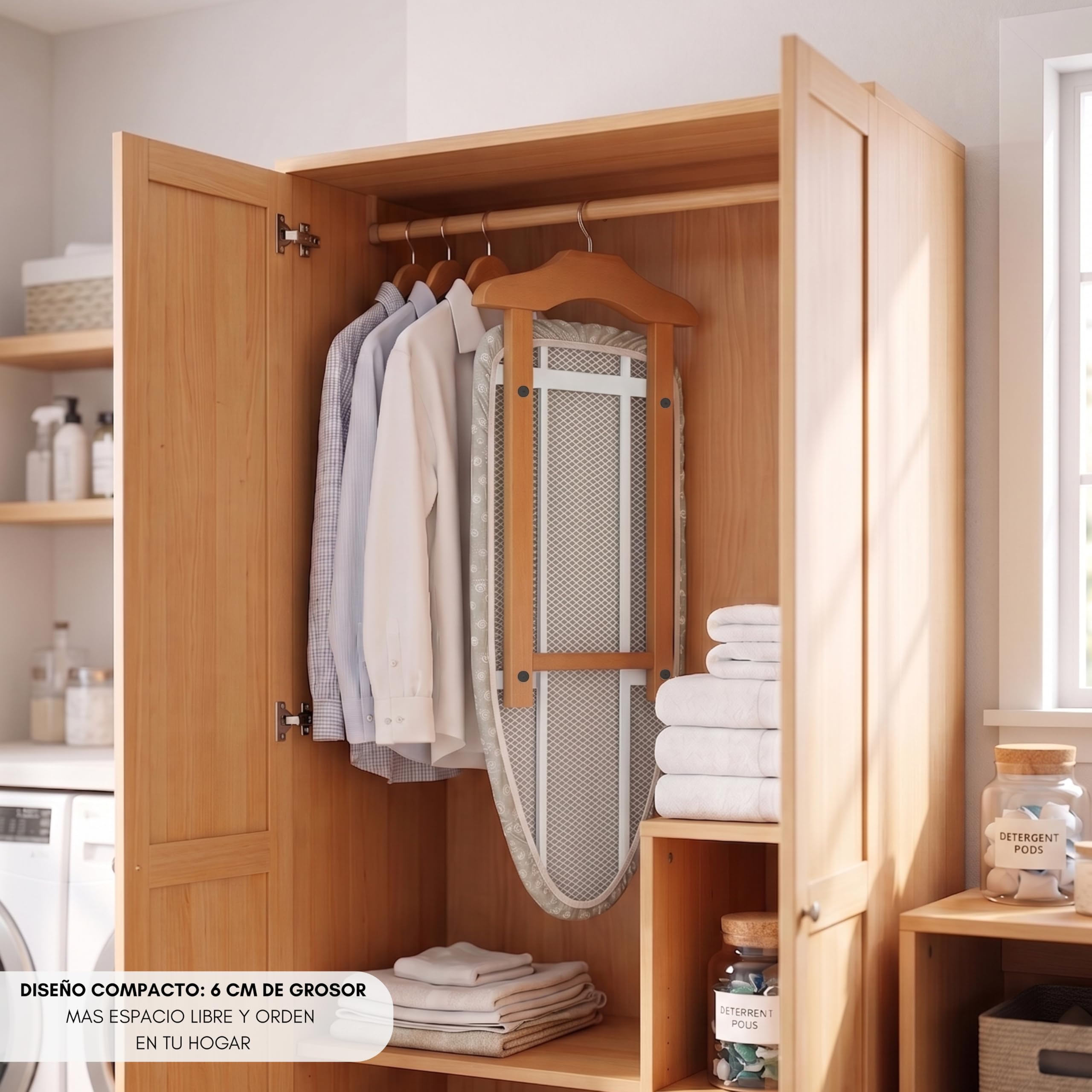 Erreke Tabla de Planchar 2 en 1, Planchado Vertical y Horizontal, Elegante | Plancha en Mesa. Cama. Puerta y Armario. Estructura de Madera de Haya. Ahorra Espacio. Estructura Robusta. Fácil de Guardar