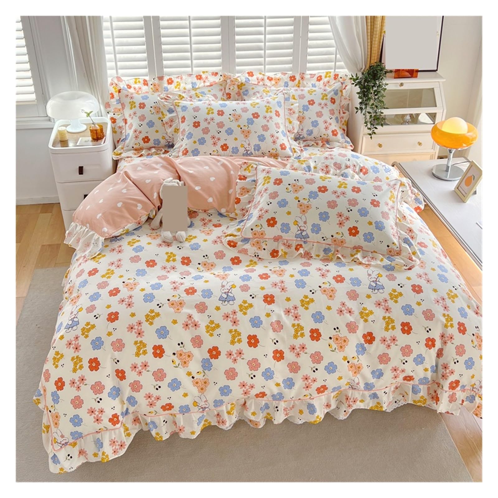 GCYEIDMA Ruffle Duvet Cover 1pc Ruffles Duvet Cover Pure Cotton Comforter Floral Style Bed Covers housse de couette Quilt (No Pillowcase)(Color 3,King 220x240cm 1pc)