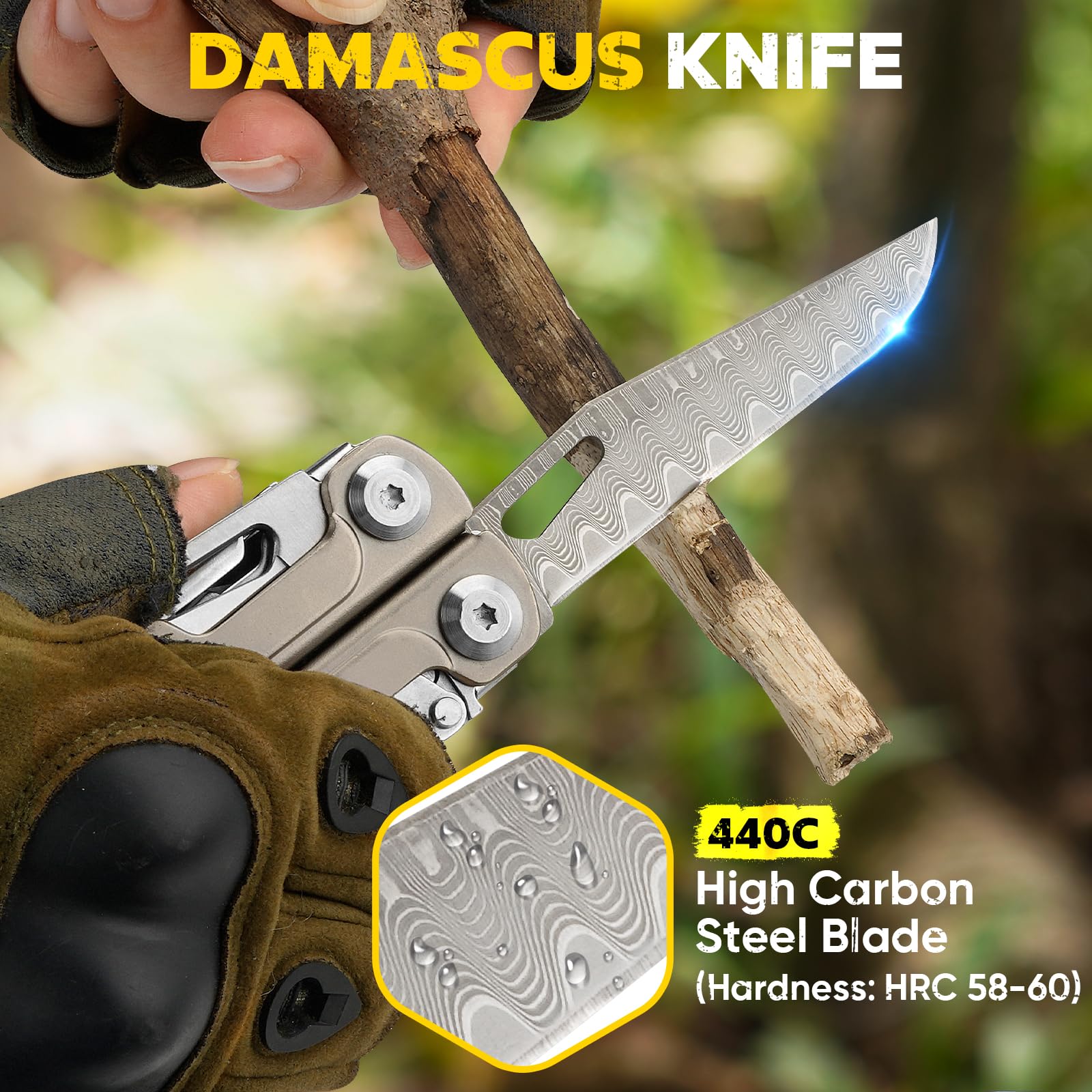 BIBURY Multiferramenta de Liga de Titânio com Faca Damasco