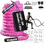 Brobantle Battle Rope 1.26 Inch Diameter,Pink 30FT Exercise Workout Ropes for Home Gym Heavy Weighted Training Rope for Working Out