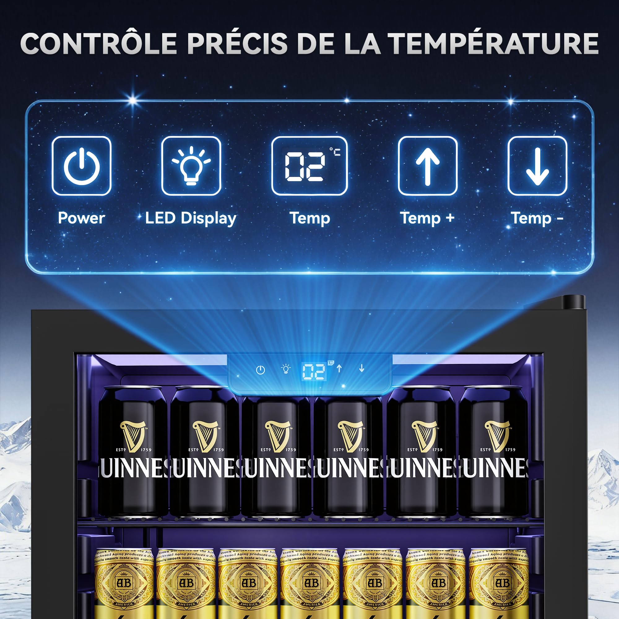 TRIUMPHKEY Réfrigérateur à Boissons 86 L Sans Givre, Porte Vitrée, 4 Étagères, 130 Canettes, Mini Frigo pour Bar Bureau Maison