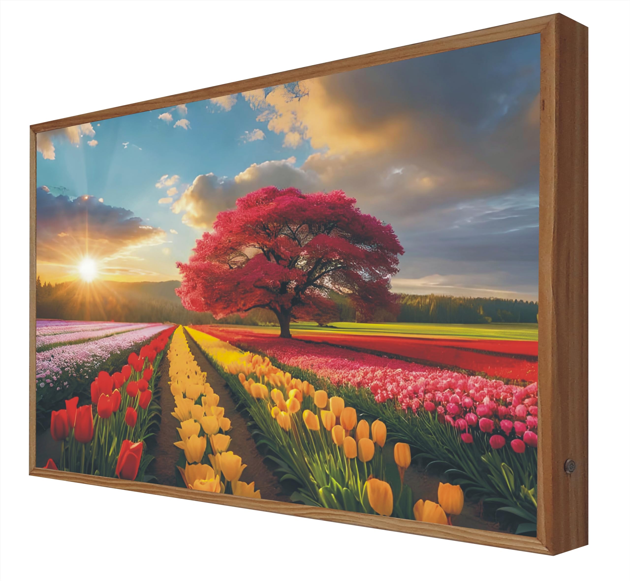 Affiche vintage éclairée champ de tulipes LED pour mur sombre