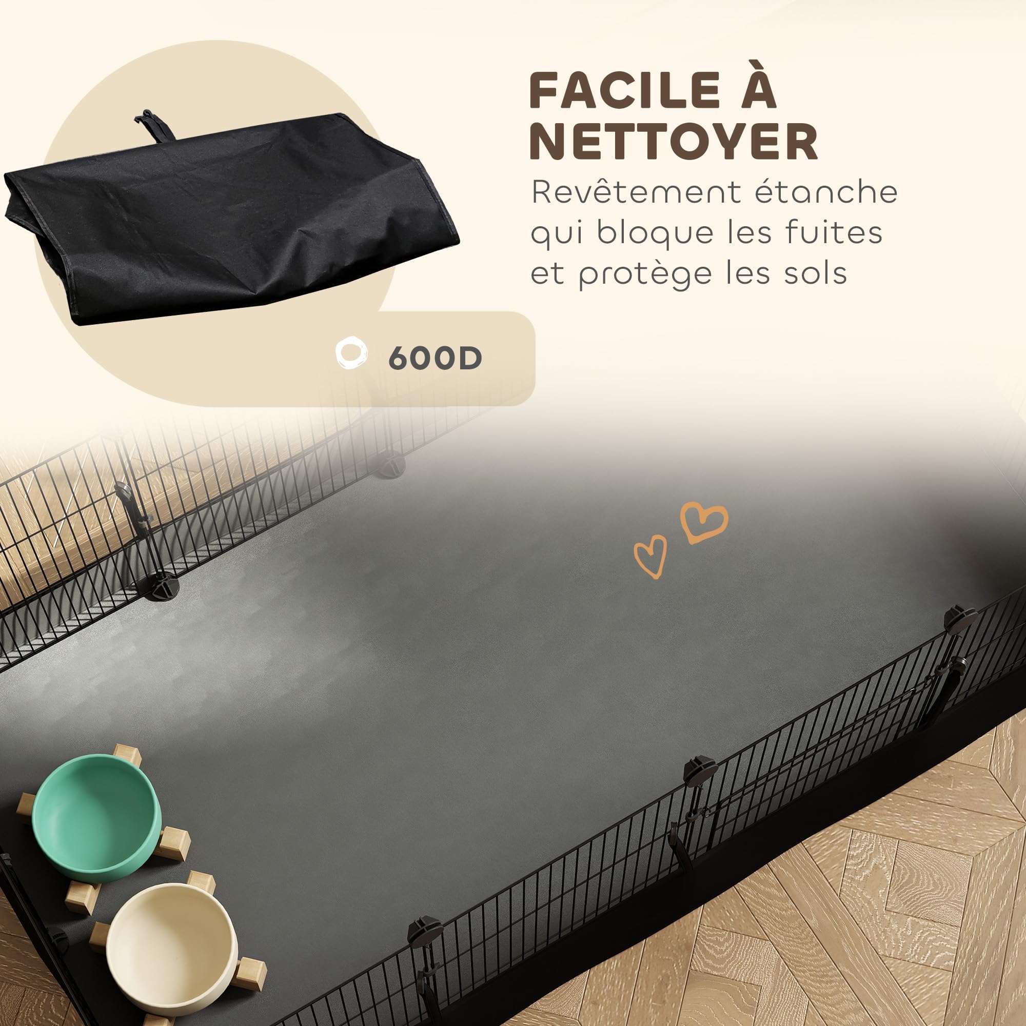 PawHut Enclos pour Petits Animaux, Cage à Lapin modulable, 12 Panneaux avec Tapis étanche, Parc clôture pour Animaux, intérieur et extérieur pour cochons d'Inde, Lapins, hérissons, en Acier, Noir