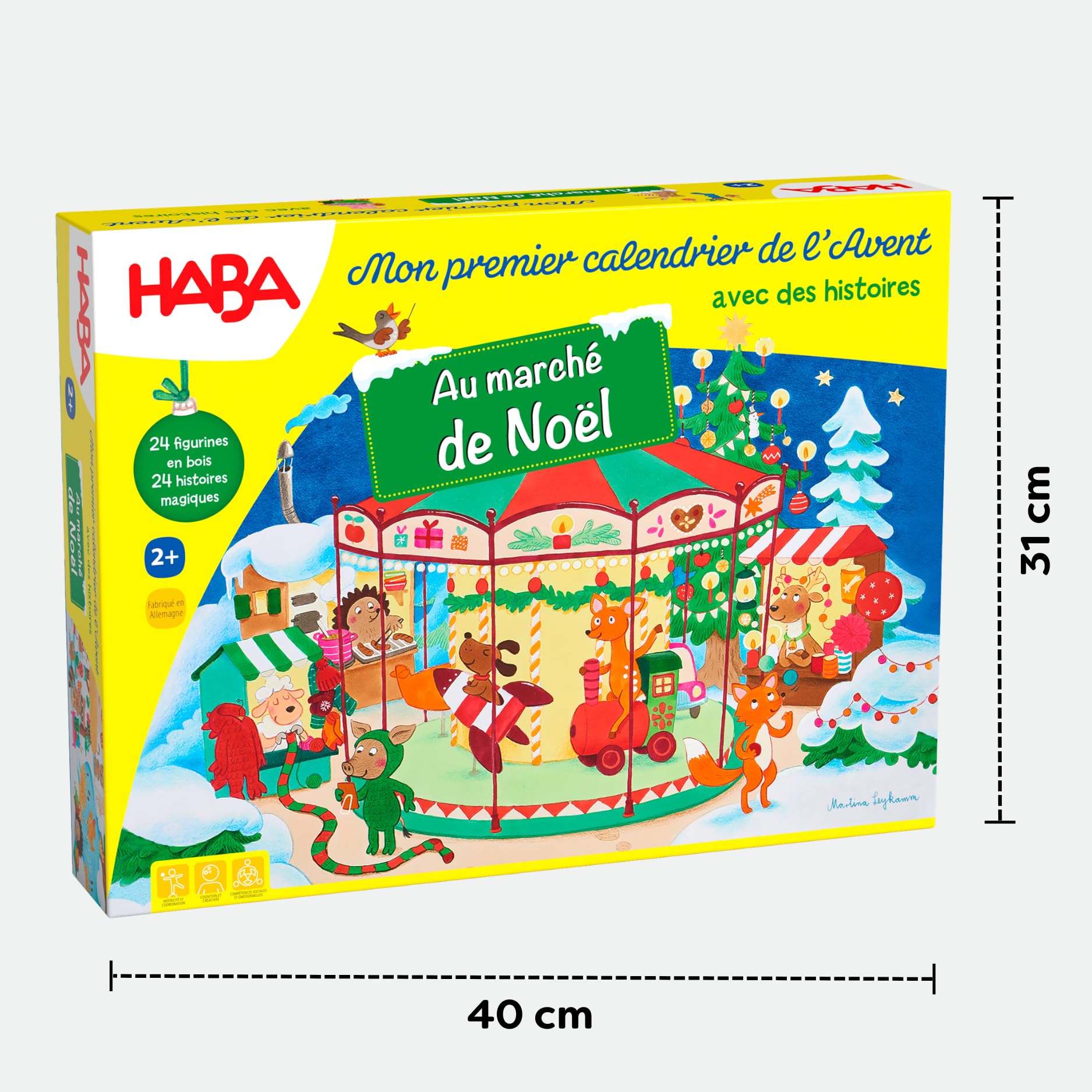 HABA Calendario Dell'Avvento In Legno – Il Mercatino Di Natale – 24 Figurine Con Sfondo 3D – Per Bambini Dai 2 Anni – Gioco E Racconti Natalizi