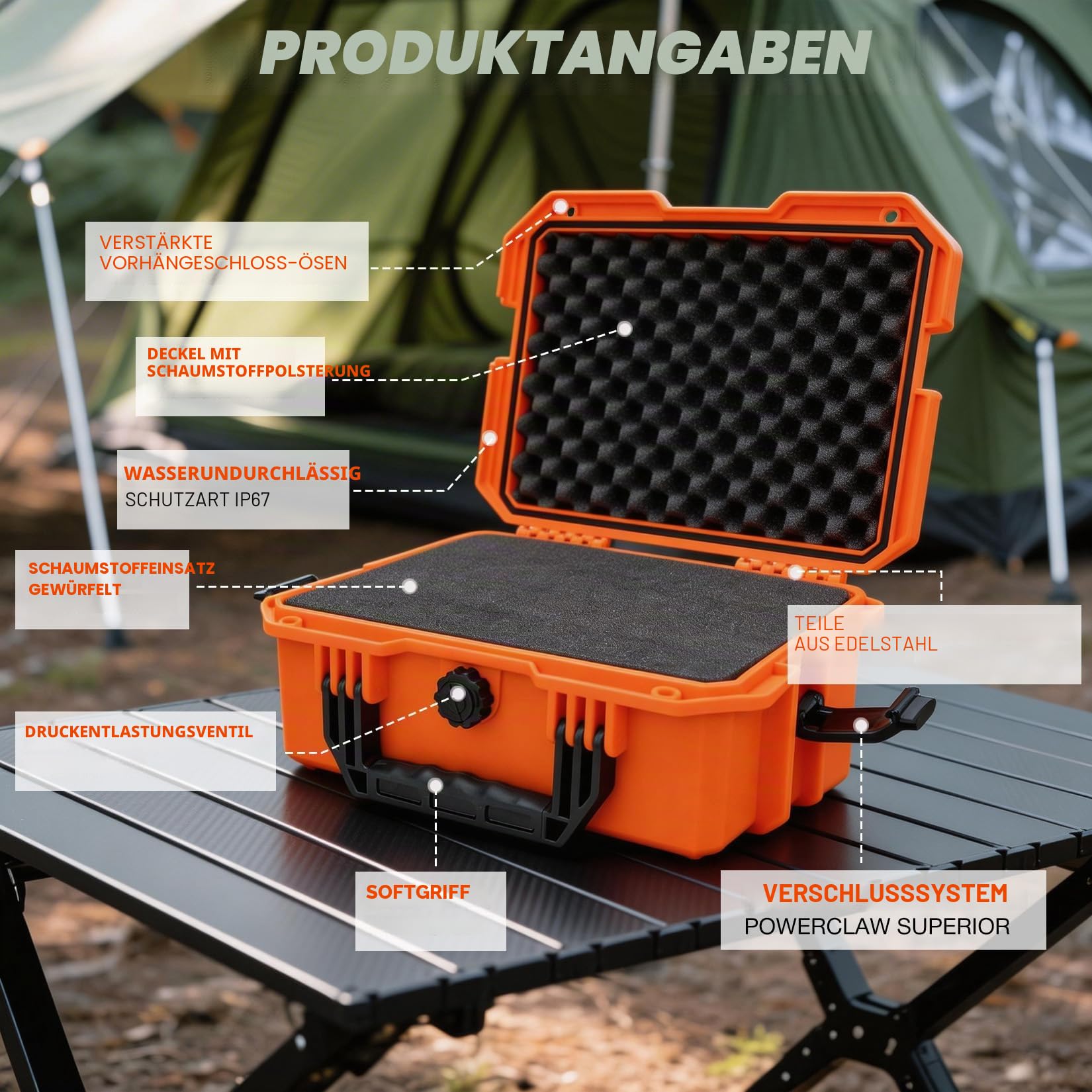 Shall Universal Kamera Koffer L, wasserdicht Staubdicht Schockfest, mit Schaum-Einlagen, für Kamera, Objektiv, Elektronik, Messgeräte, fotokoffer, kamerakoffer, Orange, 35×29×15 cm