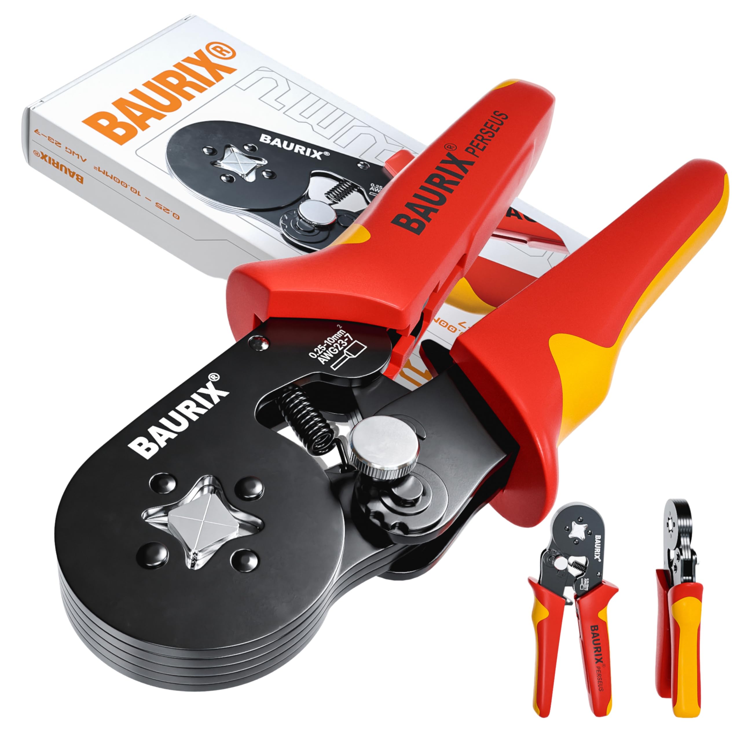 BAURIX Crimpzange für Aderendhülsen – Selbsteinstellende Vierkant Krimpzange 0,25-10mm²