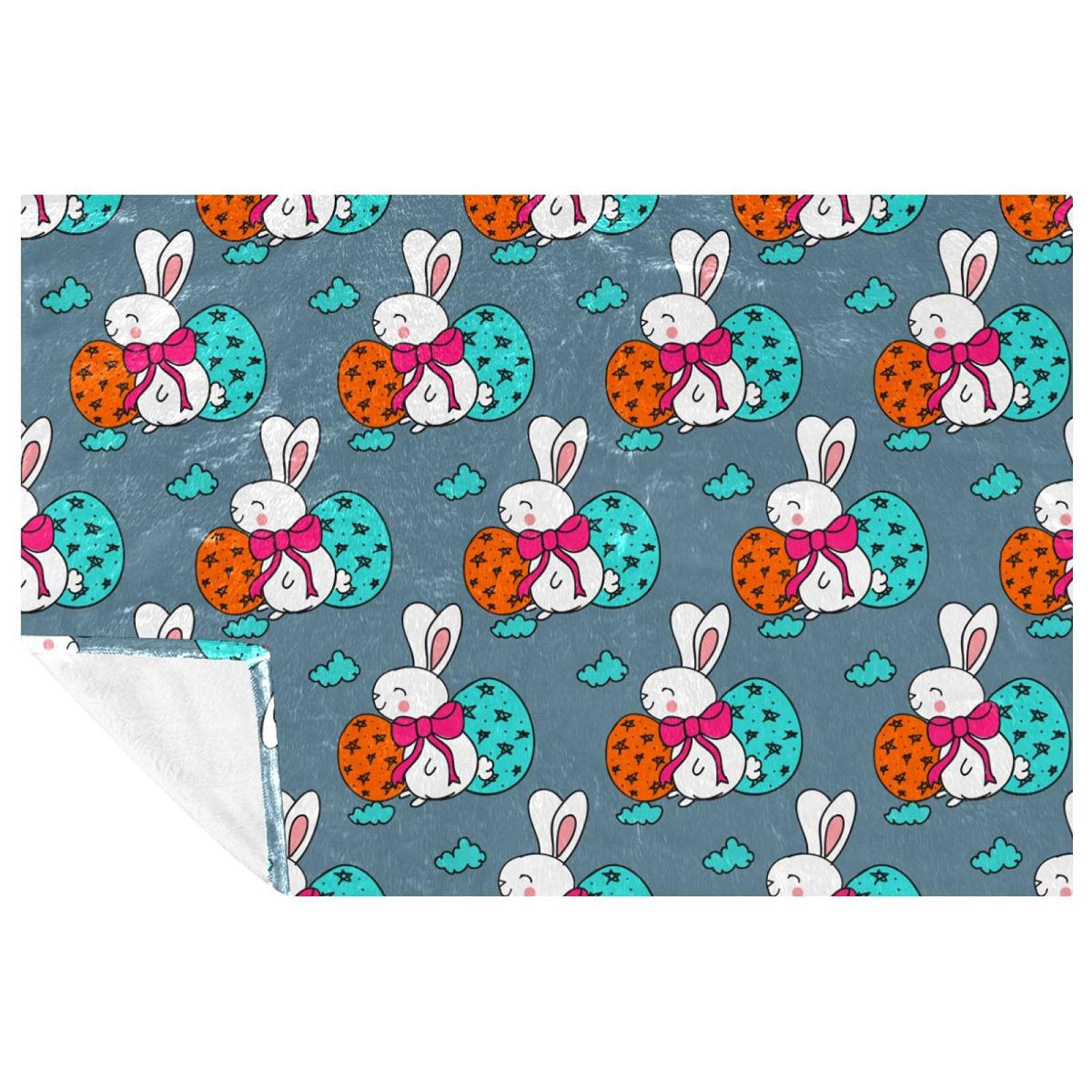 Plaid lit et canapé : couverture chaude et douce motif lapin de Pâques multi-usage