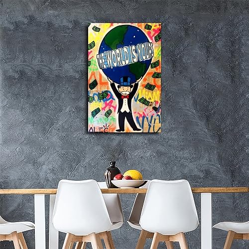 Vista 4 de CJQ ALEC-Monopolys - Póster artístico en lienzo con texto en inglés "The World is Yours", impresión artística moderna para el dormitorio familiar