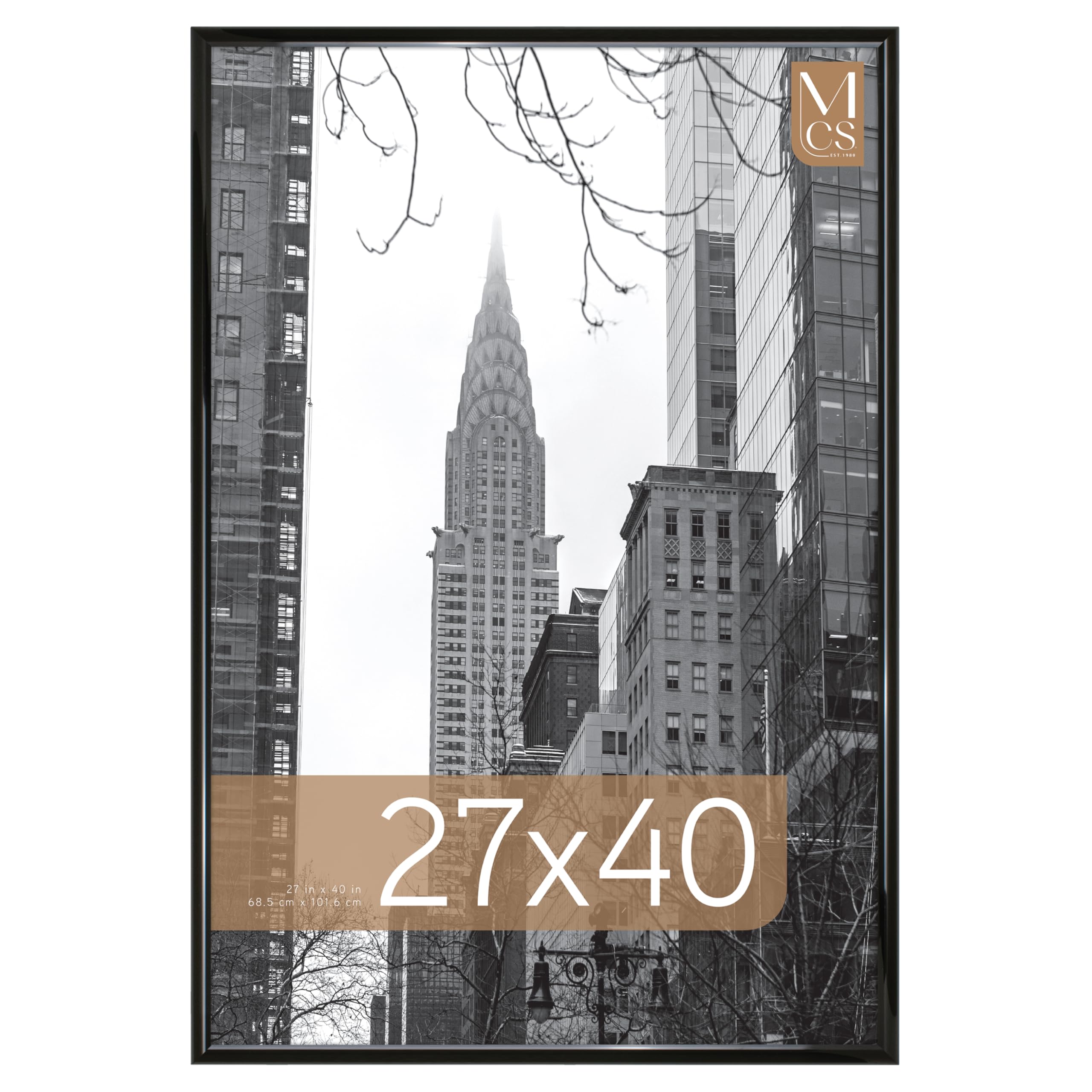 MCS Trendsetter Movie Poster Frame 27x40 Black High-Gloss, Vertical & Horizontal Wall Hanging Large Picture Frame for Photos, Artwork & Custom Posters (1-Pack)