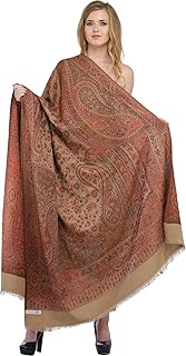 Reversible Jamawar Shawl with Woven Paisleys - Wool
