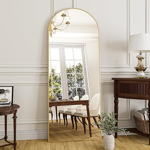 Rowjut Espejo de suelo, espejo arqueado de longitud completa de 64 x 21 pulgadas, espejo de longitud completa, para colgar o apoyarse contra la