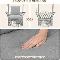 Vista 4 de MoNiBloom Silla colgante de macramé, estilo bohemio, con cuerda de algodón, con borlas, máximo 350 libras para dormitorio, sala de estar, porche