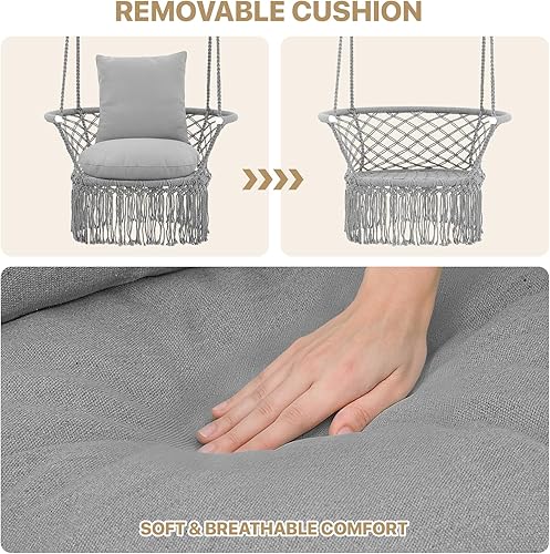 Miniatura 4 de MoNiBloom Silla colgante de macramé, estilo bohemio, con cuerda de algodón, con borlas, máximo 350 libras para dormitorio, sala de estar, porche,