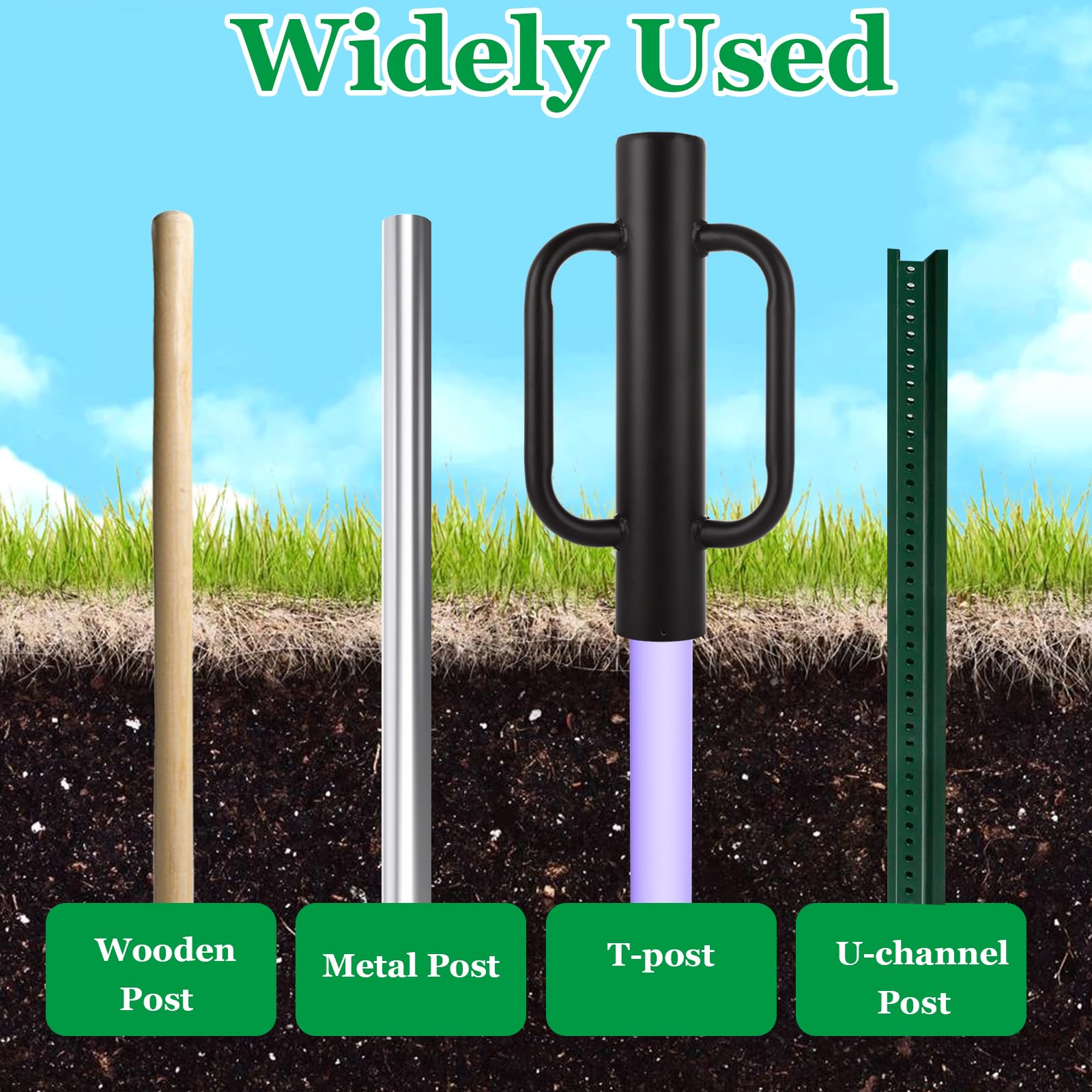 16 Lb T-Post Driver – Heavy Duty 17-Inch Steel Post Pounder With Handle, For Fence Posts, Wooden Posts & Hole Digging