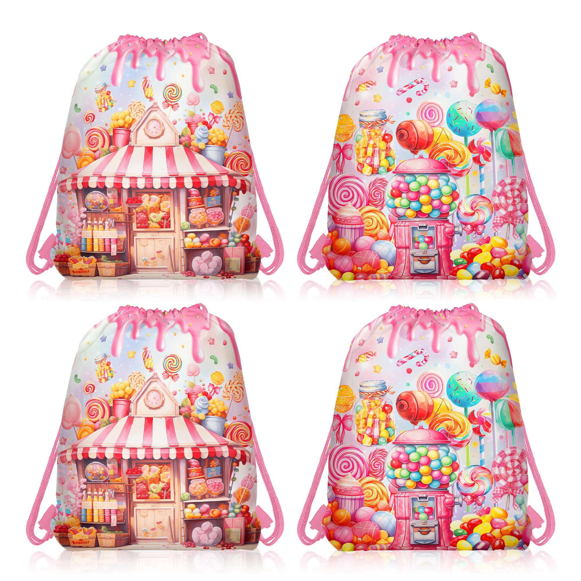 CC HOME 12Pcs Watercolor Candy Drawstring Bags, Lollipop Gift Candy Treat Bags, Candyland Theme Party Favor Bags for Baby Shower Kids Girls Boys Birthday Party Decorations 10.6 x 13.4 inch