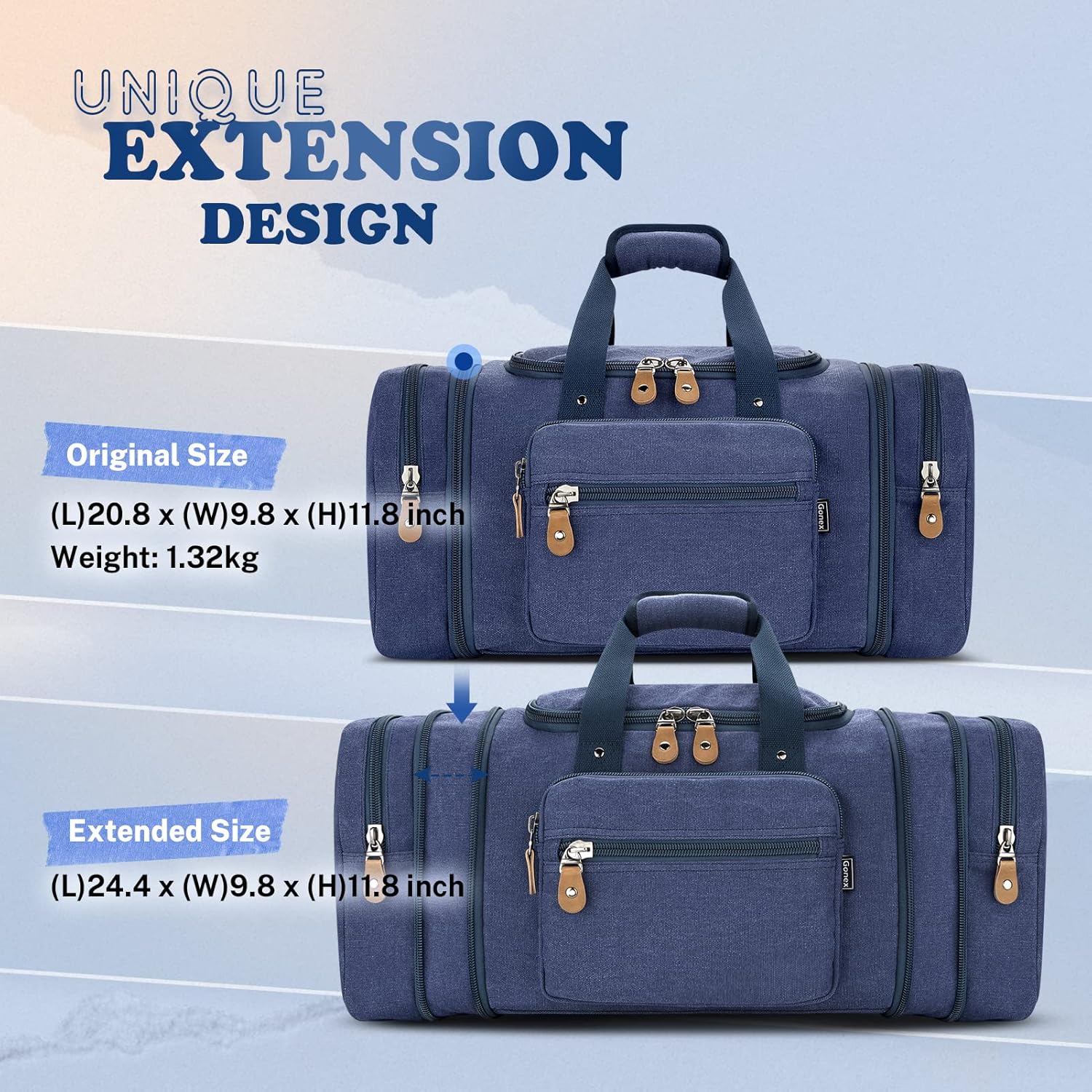 Gonex Canvas Duffle Bag for Travel 50L Expandable Duffel Weekend Overnight Bag men (Blue) - Image 9