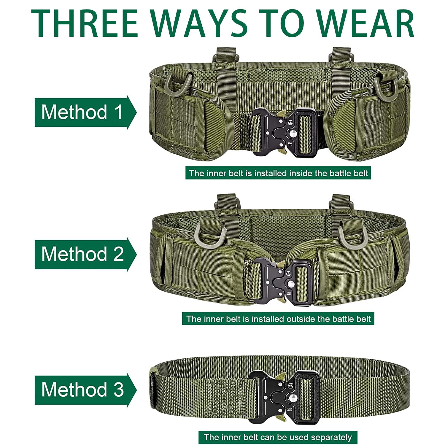 Molle Battle Belt Set Tactical Military Airsoft Belt Hebilla ajustable de liberación rápida con bolsillo molle y gancho