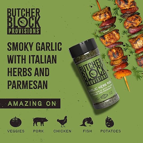 Miniatura 5 de Butcher Block Provisions - Rub de hierbas de ajo - Mezcla de condimentos de ajo ahumado, hierbas italianas y parmesano - Sal marina, cebolla, aceite