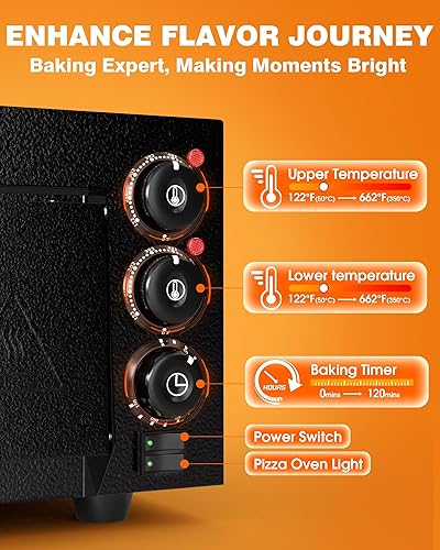 Miniatura 8 de PYY Horno de pizza de interior Horno eléctrico para pizza Horno comercial 1800W con piedra de pizza y temporizador negro