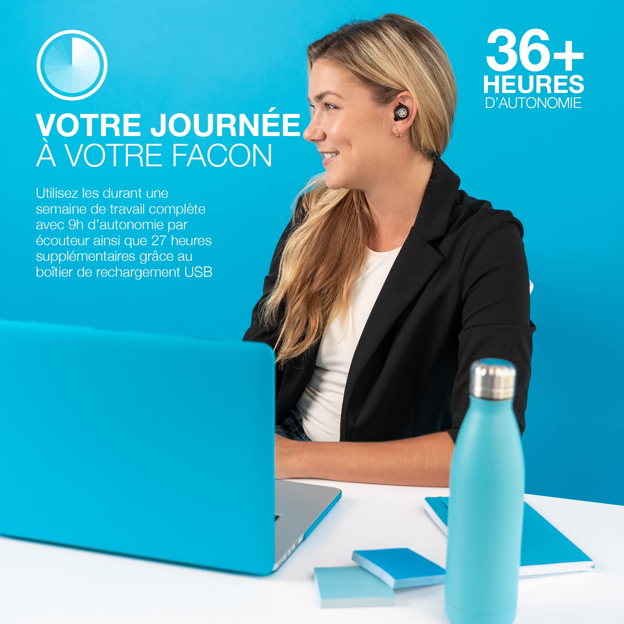 JLab JBuds Air Pro Écouteurs Bluetooth sans Fil - Tile Tracker, Noir