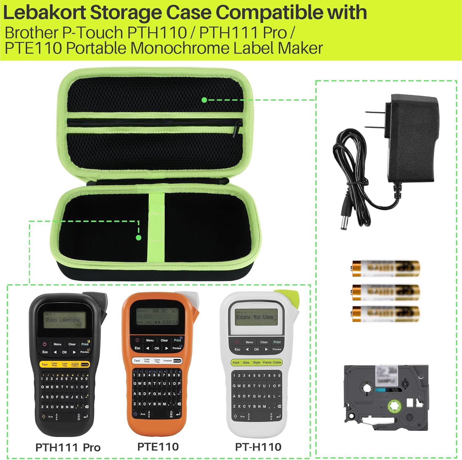 Storage Case Compatible with Brother P-Touch PTH110 / PTH111 Pro / PTE110 Portable Monochrome Label Maker (Black+Orange Zipper Case) - Image 2