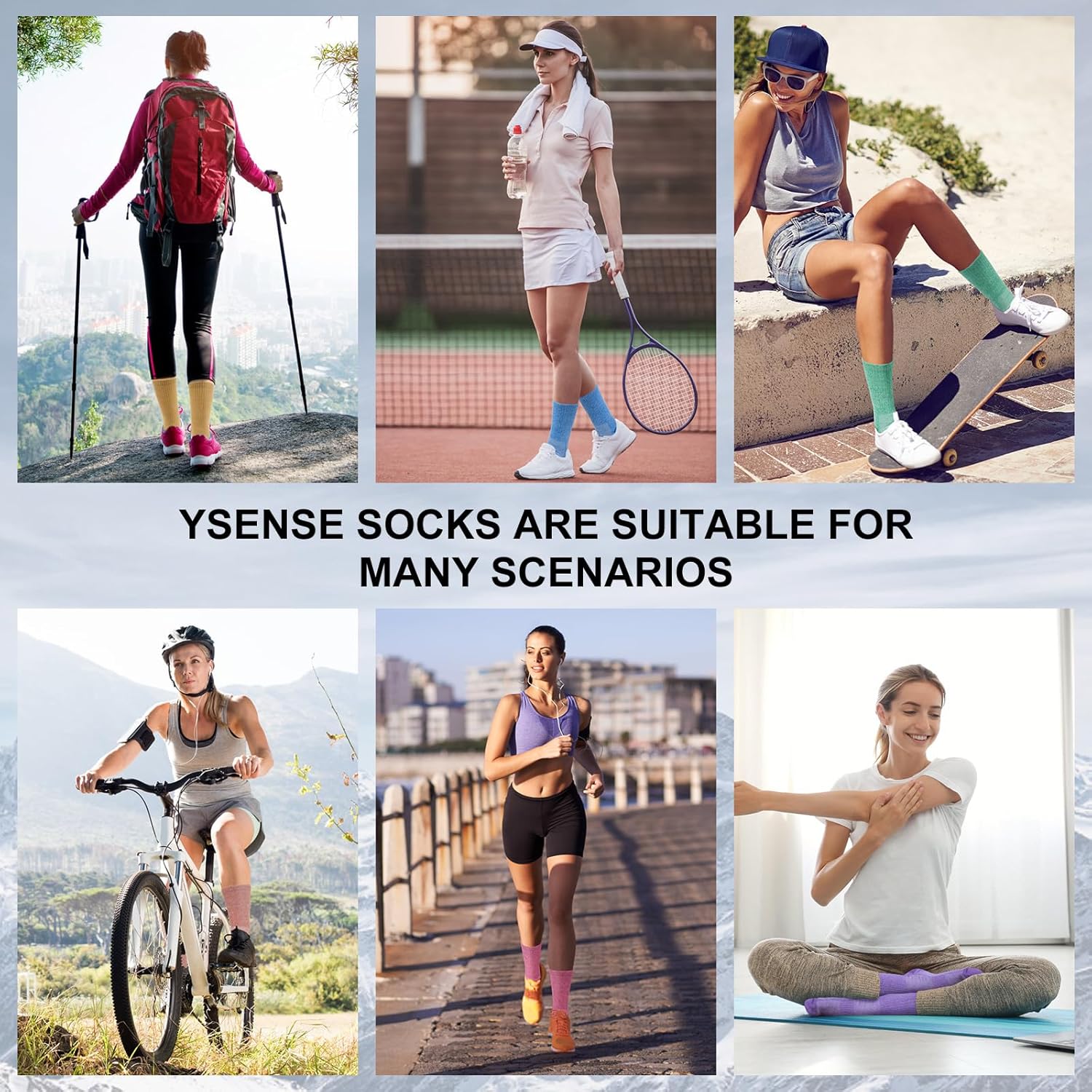 YSense 6 Pairs Crew Athletic Socks for Women, Hiking Running Cushioned Womens Compression Calf Socks for Gym Workout Sports - Image 4