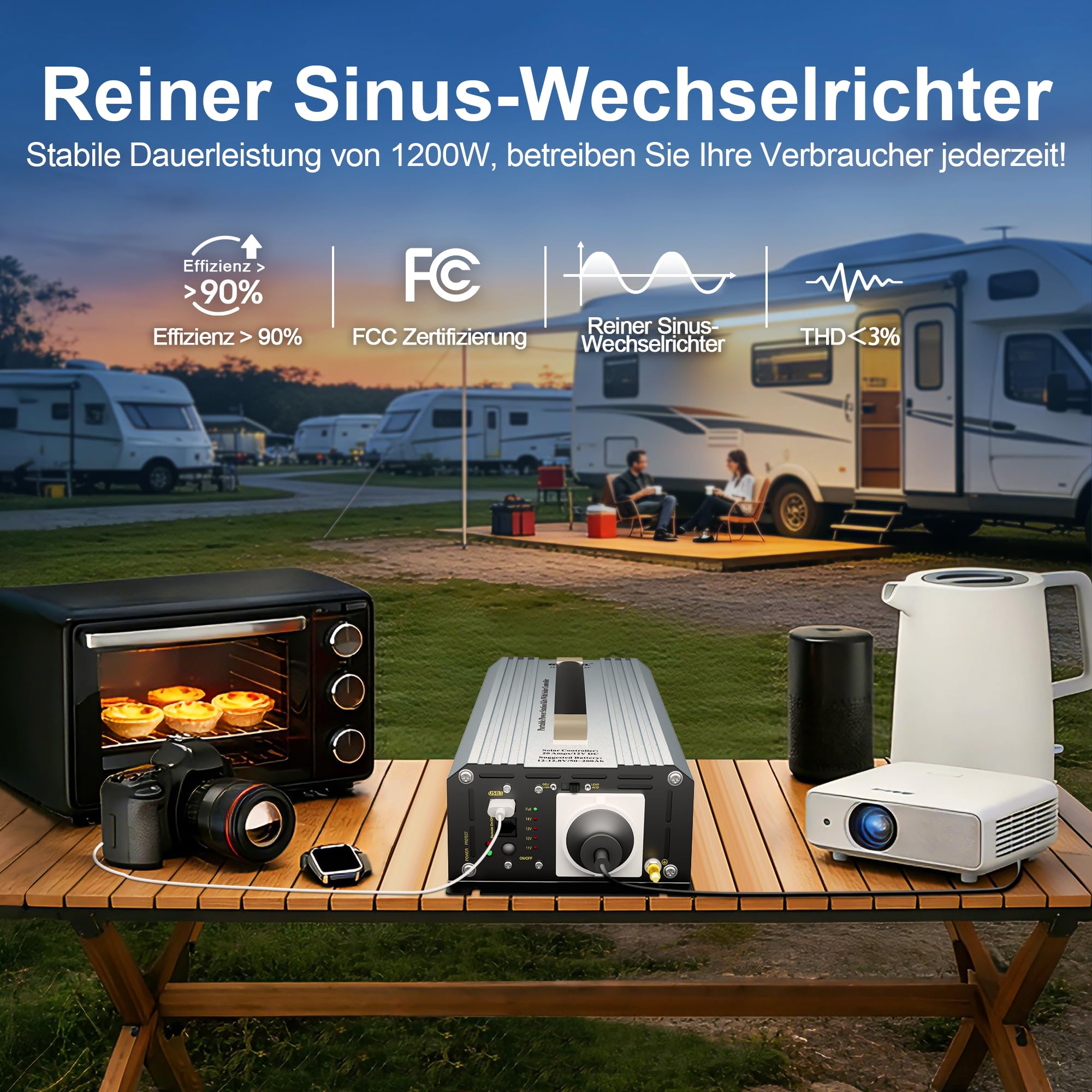 GIANDEL 1200W 12V tragbare Solarstromsystem-Kits, Off-Grid-Wechselrichtersystem-Kits: Faltbares Batteriegestell + 1200 W Reiner Sinus-Wechselrichter + 150W Solarpanel + Aufbewahrungstasche