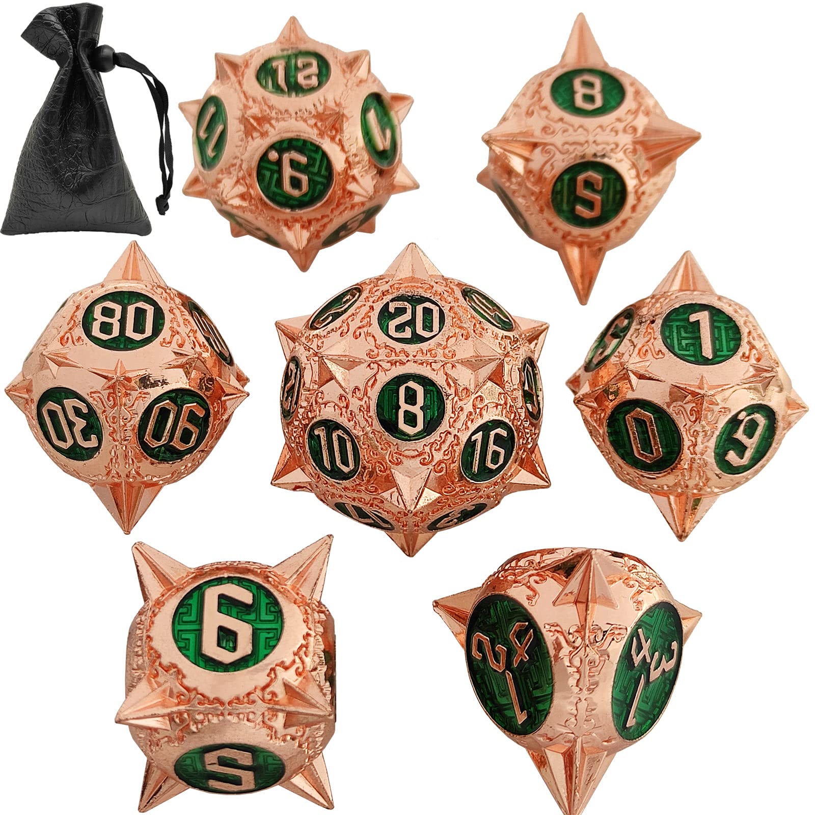 DND Dice Set Dungeons and Dragons Gift D&D Metal Polyhedral Large TRPG Dice Set for MTG D and D Role Playing Pathfinder Table Games Accessories D20 D12 D8 D10 D% D8 D6-Red Copper Green