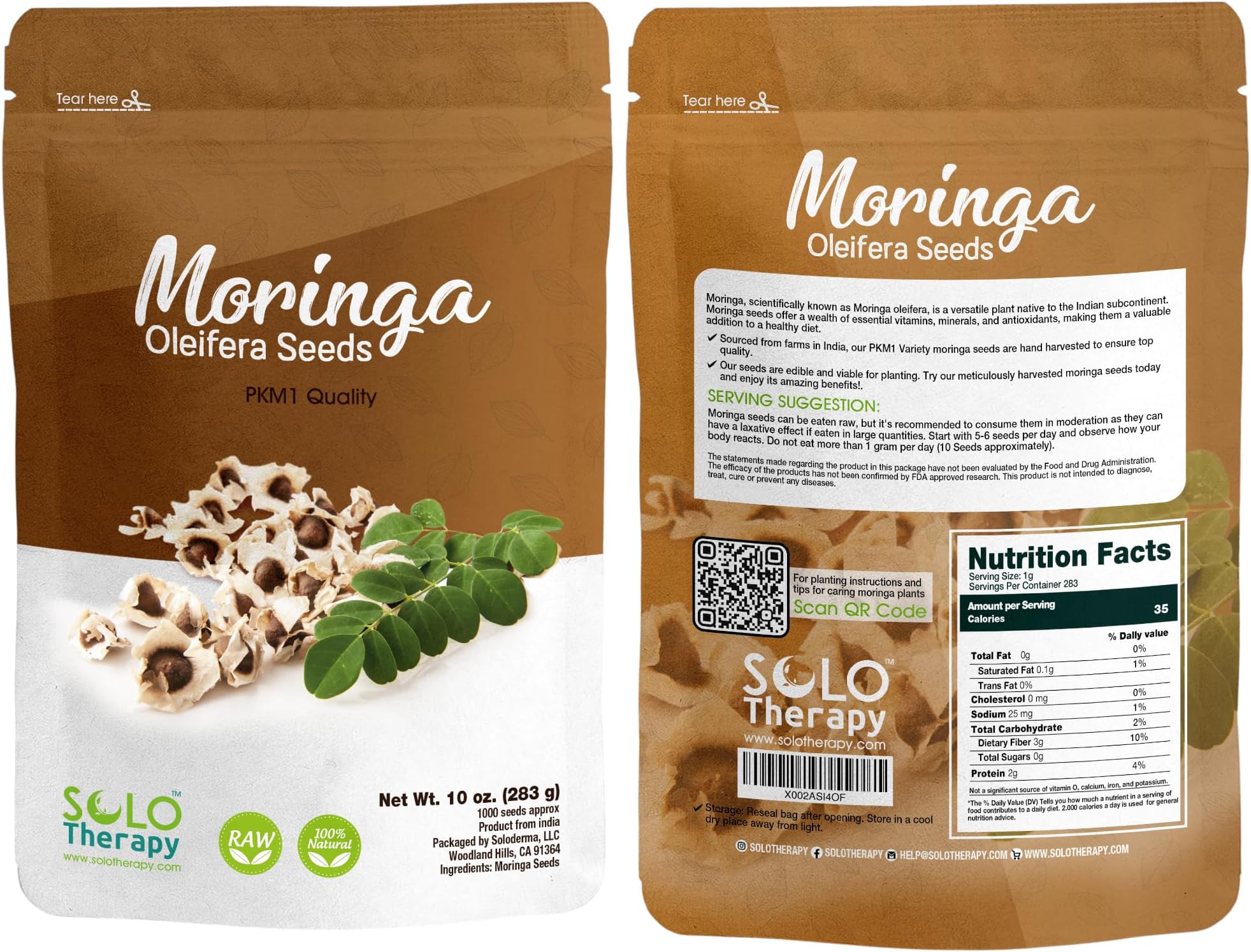 Solo Therapy Moringa Seeds | 1000 Seeds Approx.| Premium Quality | PKM1 Variety | Edible | Planting | Moringa Oleifera| Malunggay | Semillas De Moringa | Drumstick Tree | Non-GMO | Product from India