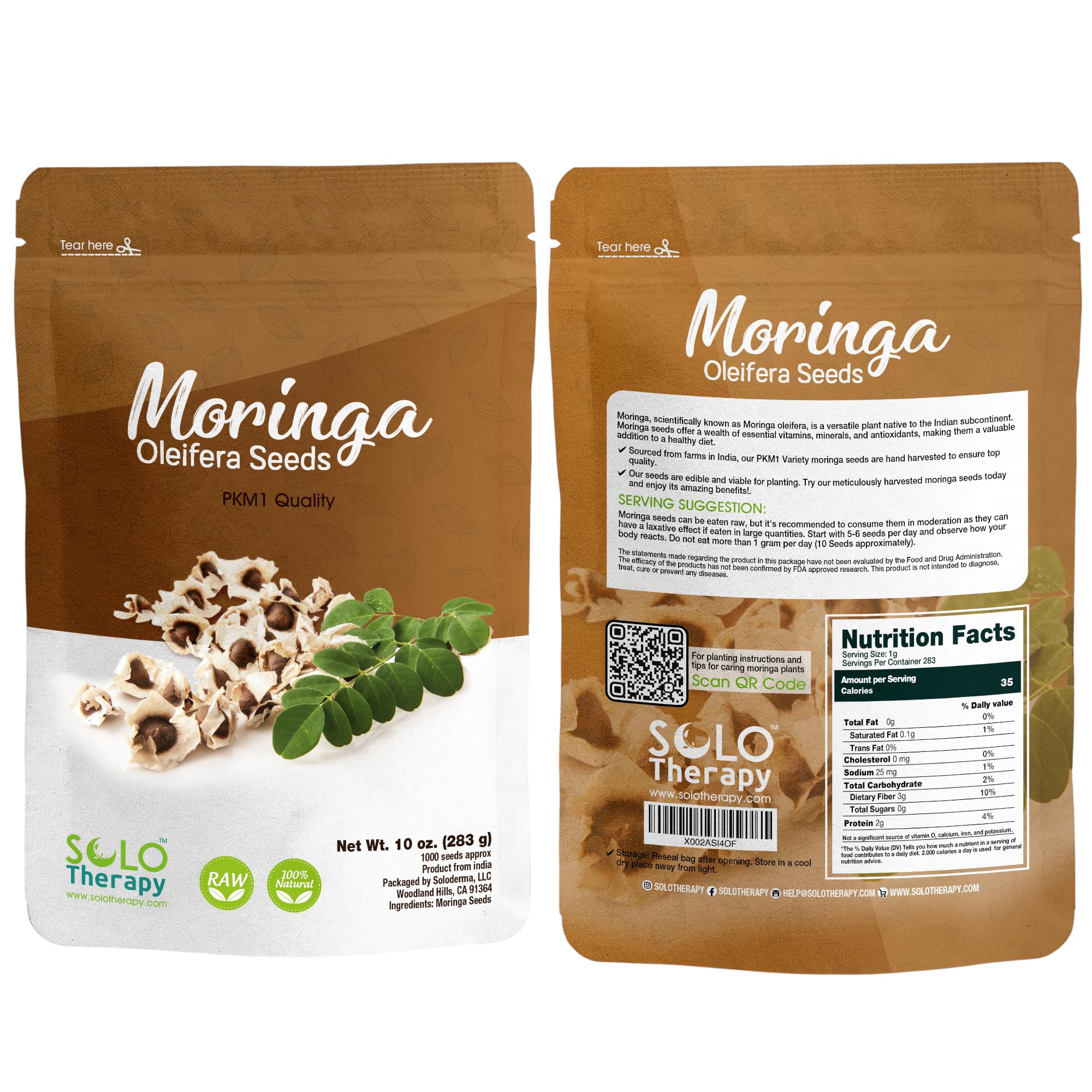 Solo Therapy Moringa Seeds | 1000 Seeds Approx.| Premium Quality | PKM1 Variety | Edible | Planting | Moringa Oleifera| Malunggay | Semillas De Moringa | Drumstick Tree | Non-GMO | Product from India