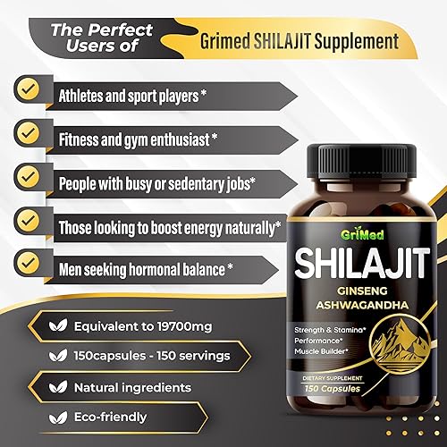 Miniatura 4 de SHILAJIT Ginseng Ashwagandha19,700 mg  Fuerza, resistencia, constructor muscular, fabricado y probado en Estados Unidos (150 unidades (paquete de 1))