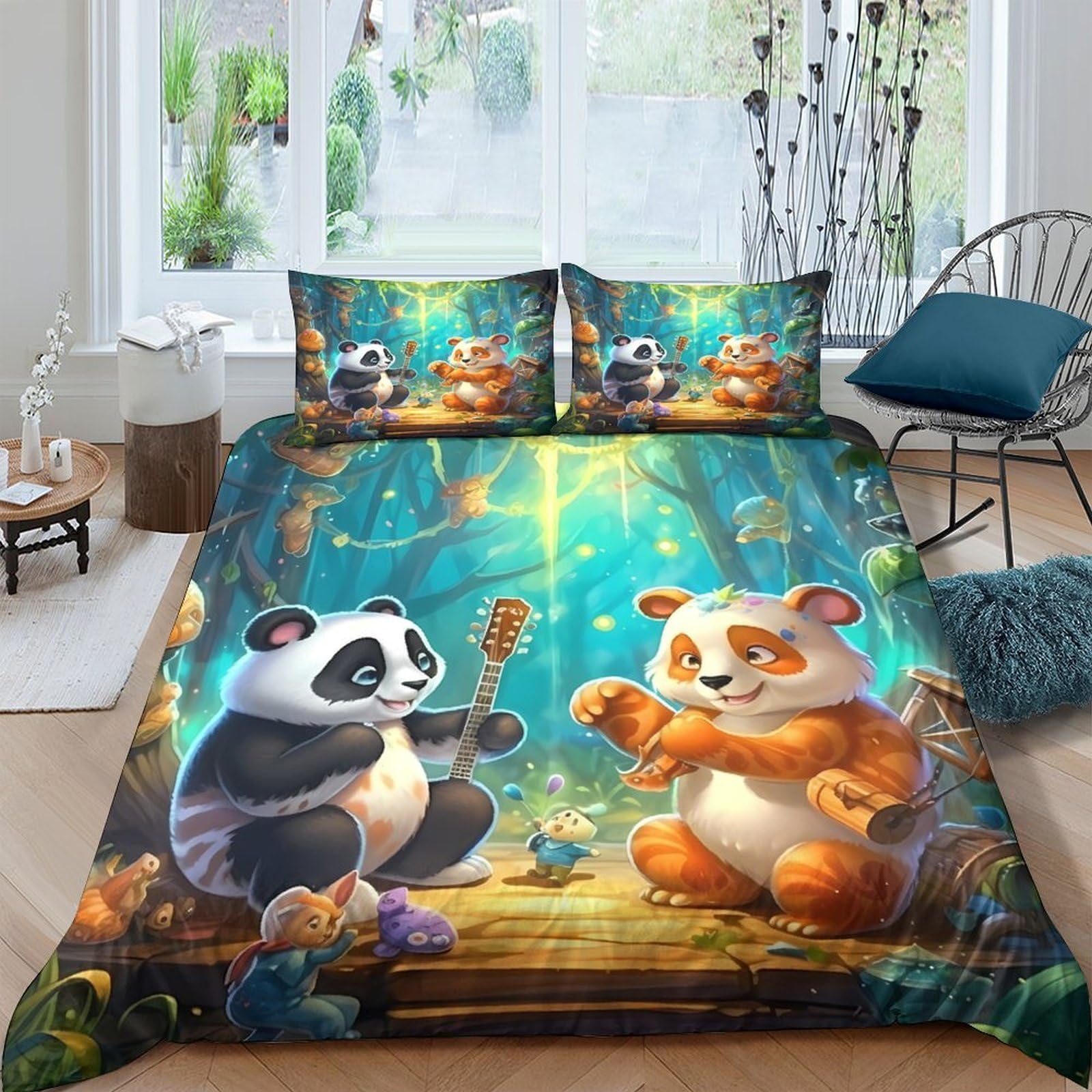 Ctjqhvkz Style-9 3D Printed Forest Panda Fitted Sheet Microfiber Soft Anti-Slip Cartoon Animal Bed Cover For Bedroom Guest Room Decor Single（135X200cm）