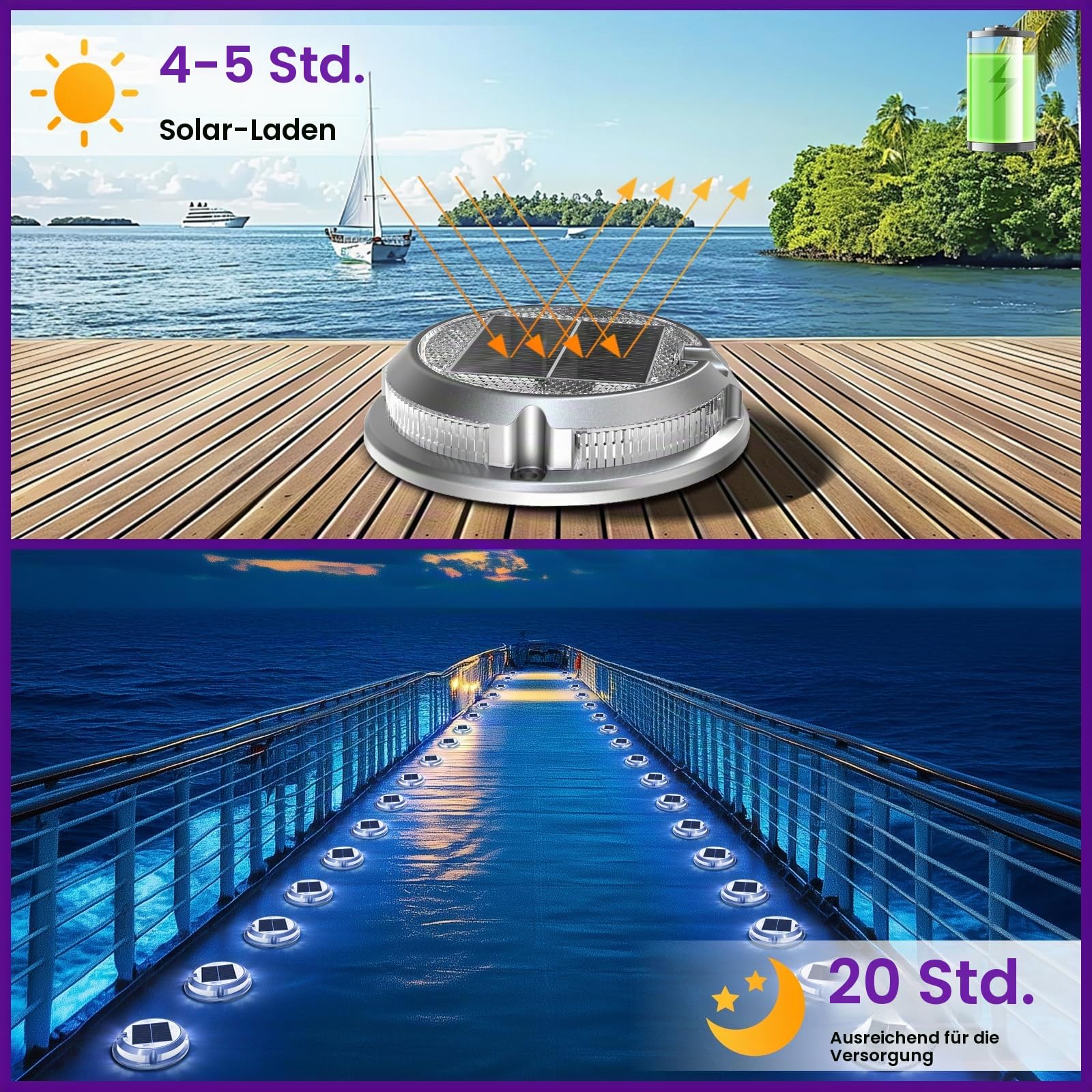 Quntis Solar Bodenleuchten für Außen 8 Stück Aluminium Deck Lights Outdoor | Warmweiß Kaltweiß RGB Bunt Gartenleuchte IP68 wasserdichte Solarleuchten für Garten Treppen Gehwege Höfe Pfade Balkon