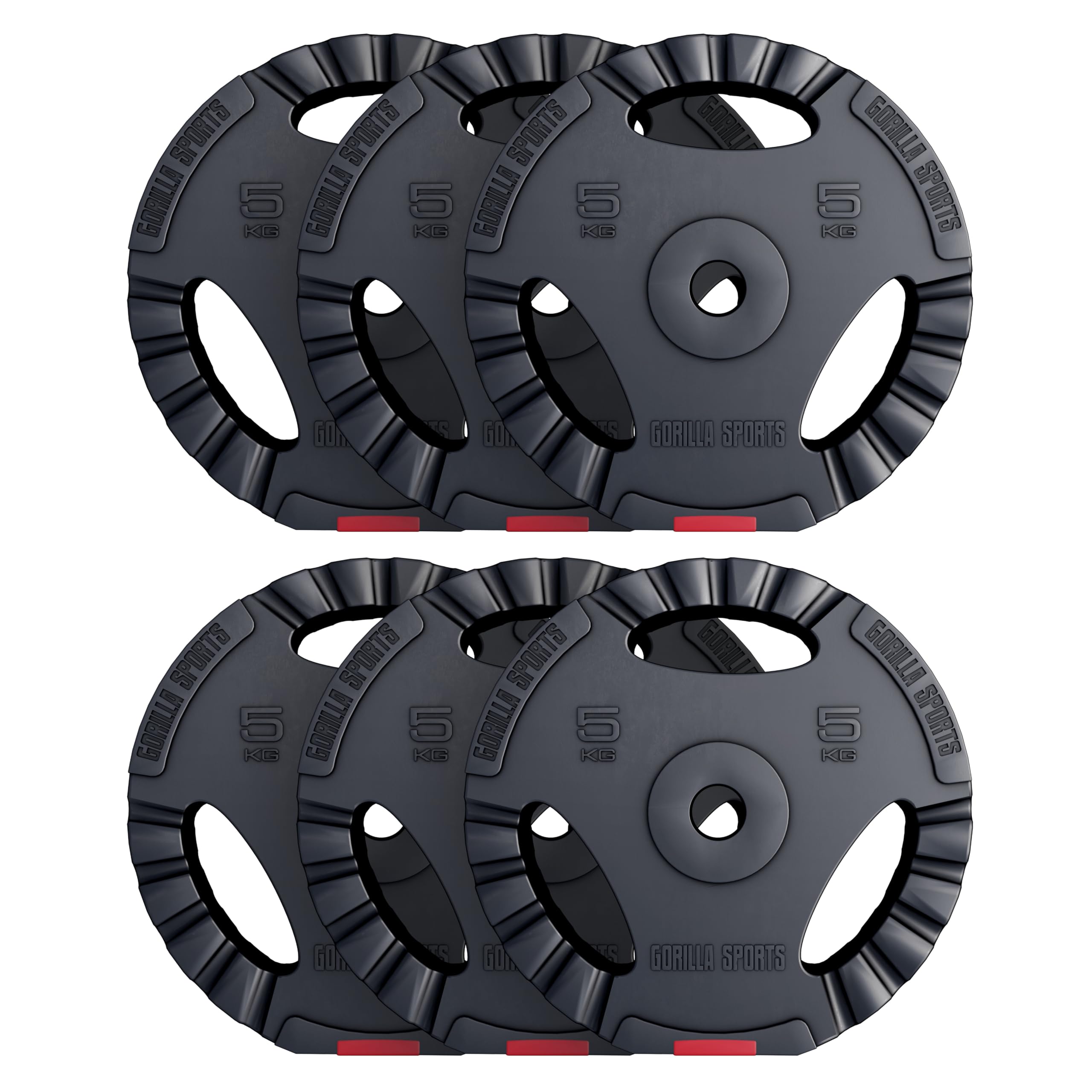 GORILLA SPORTS Hantelscheiben – Einzel- oder Set-Optionen, 1,25–30 kg, 30/31 mm Bohrung, Tri-Grip, Kunststoff