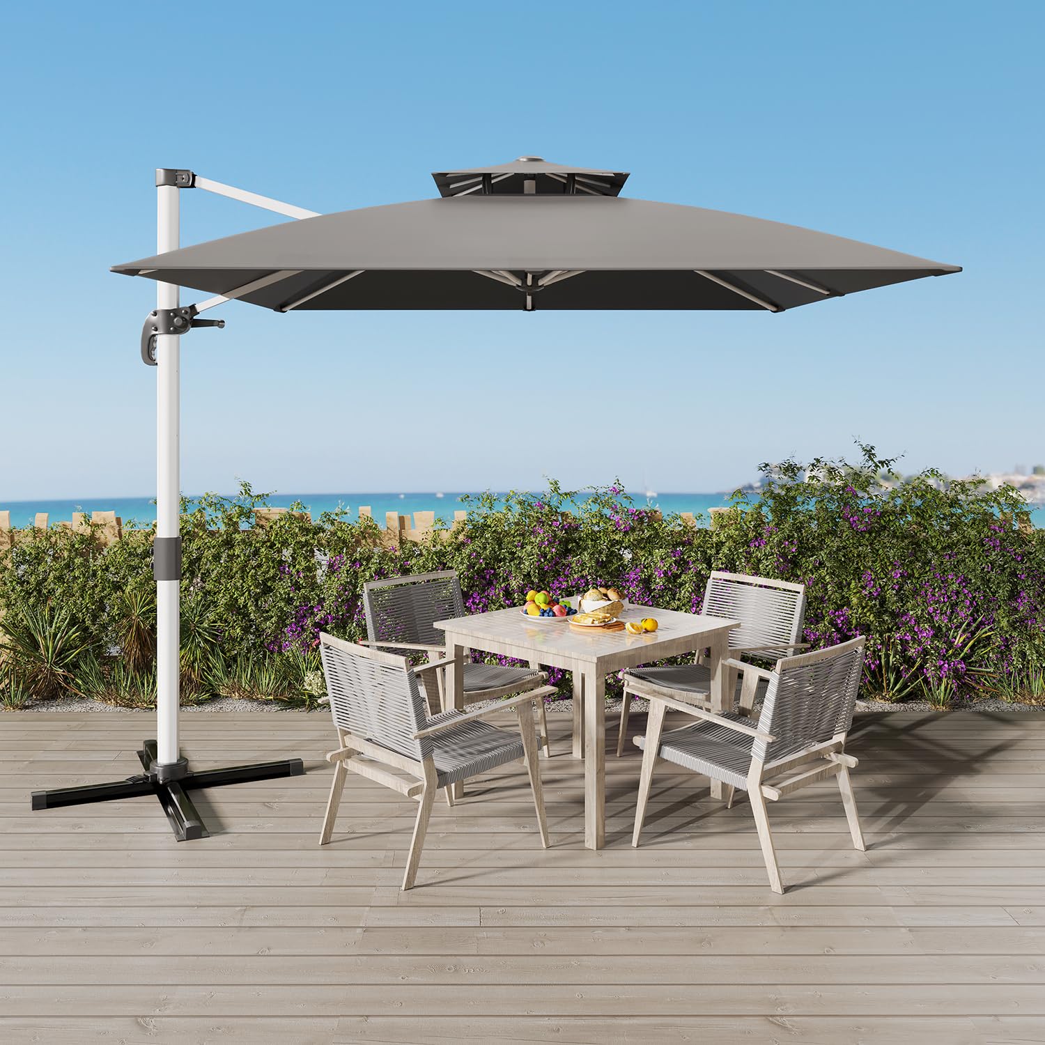 Devoko Alluminio Ombrellone da Giardino 3x4m+Copertura,Baldacchino doppio Doppio Tetto Ombrellone da Balcone Impermeabile,Ombrelloni da Esterno con Protezione UV50+,Ombrellone da Terrazzo,Grigio