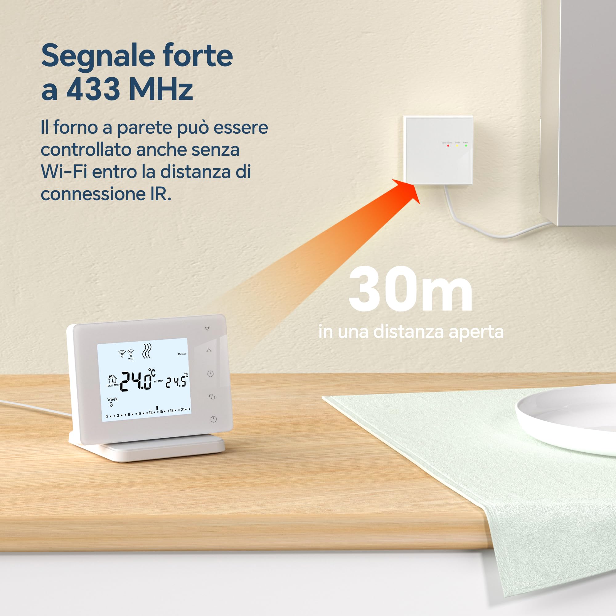 Termostato Caldaia a valvole 2 in 1,termostato WIFI intelligente wireless programmabile settimanalmente. compatibilità vocale alexa. termostato alimentato via usb,con ricevitore. BOT-306RF