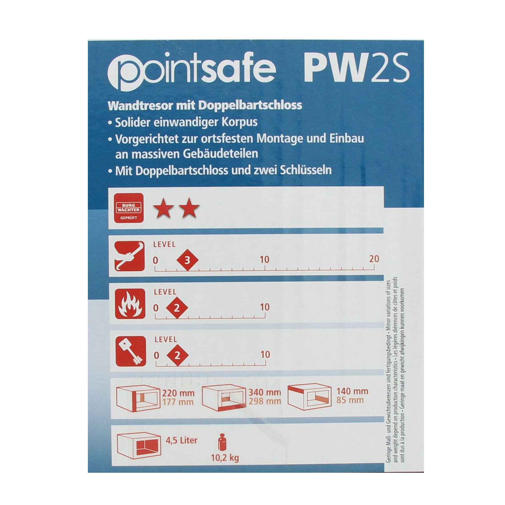BURG-WÄCHTER Point Safe Caja fuerte empotrable con llave 4,5 l 9,4 kg PW 2 S Negro