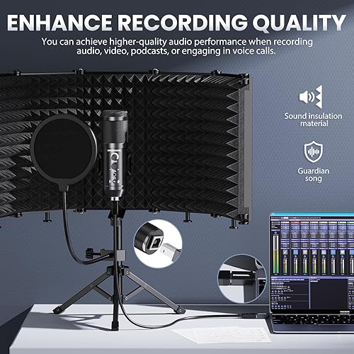 Miniatura 4 de Escudo de aislamiento de micrófono de grabación de estudio con filtro pop y kit de tres soportes, grabación de música, micrófonos de condensador USB