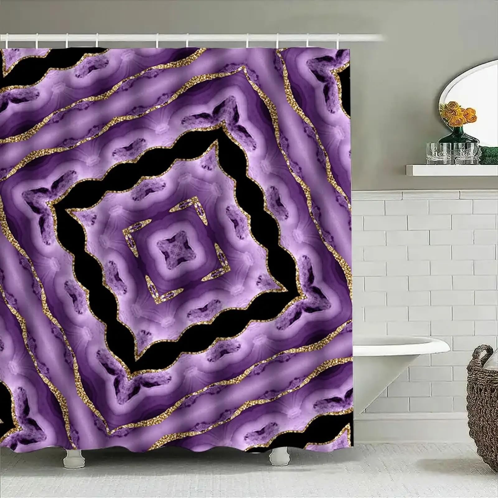 Rideau de douche imperméable violet grand format anti-moisissure 200x200